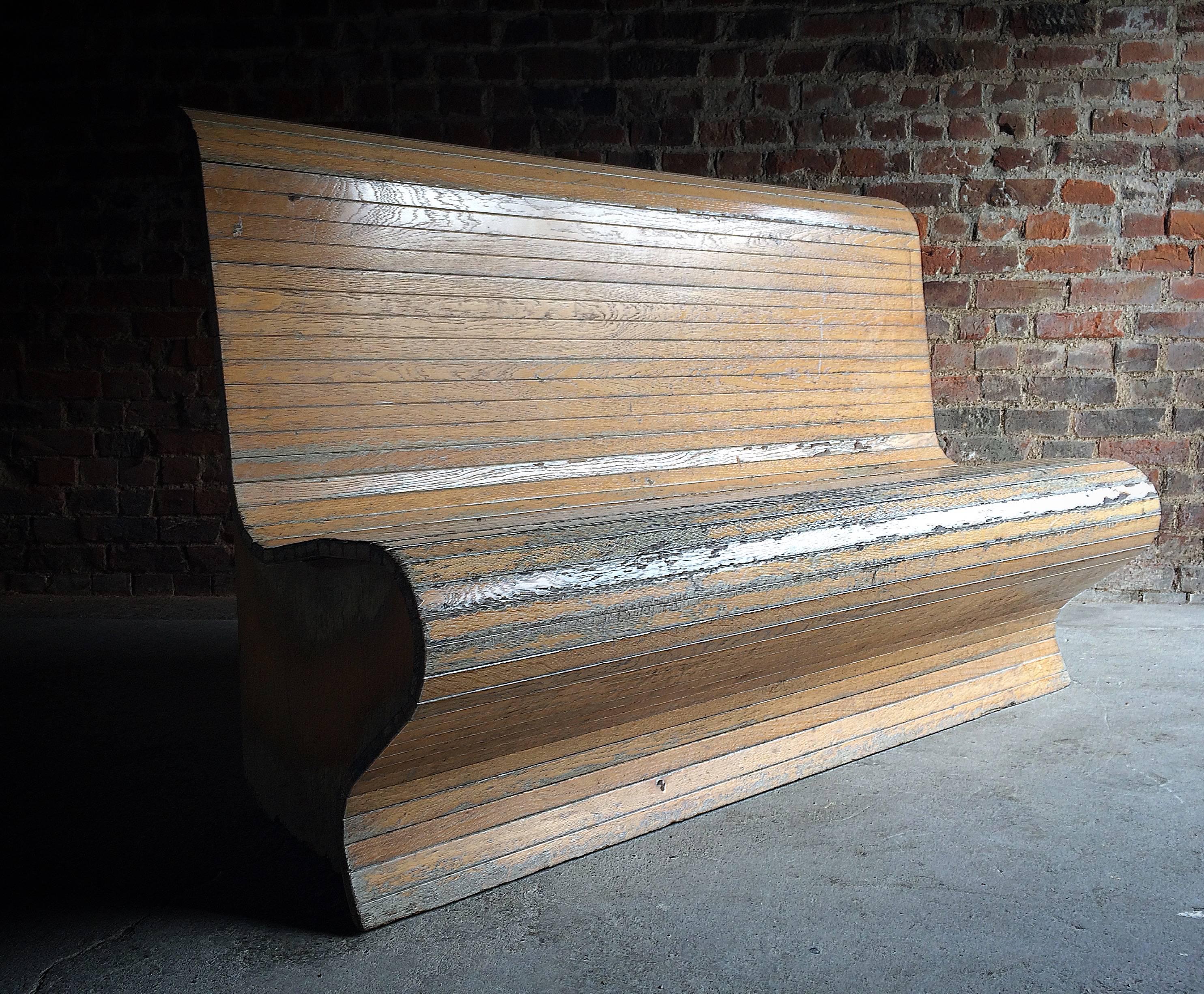 Industrial Tram Seat Bench Oak Banquette Settle Early 20th Century Original