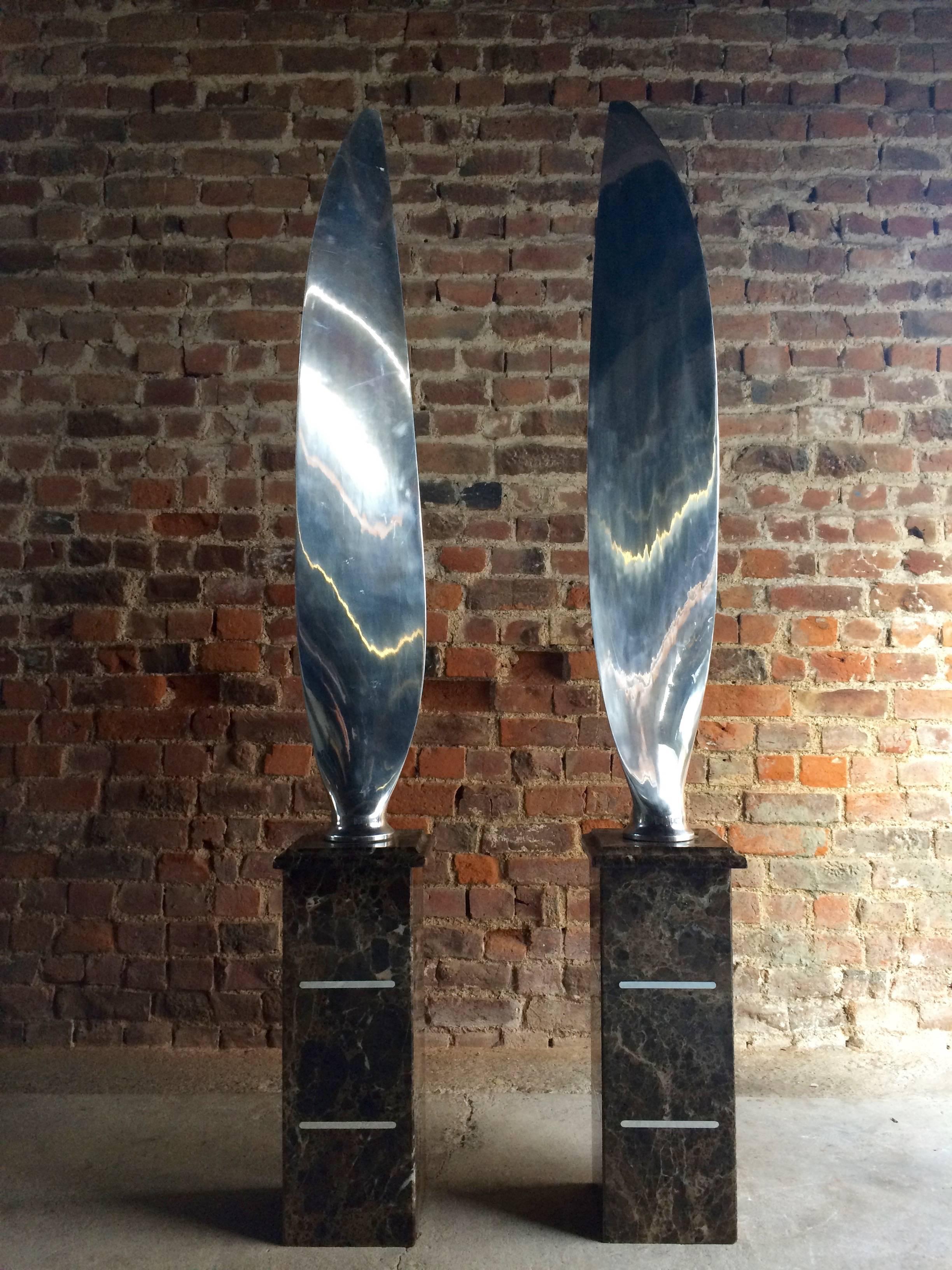 Pair of Tall Polished Chrome Airplane Propeller Blades Sculptures 3