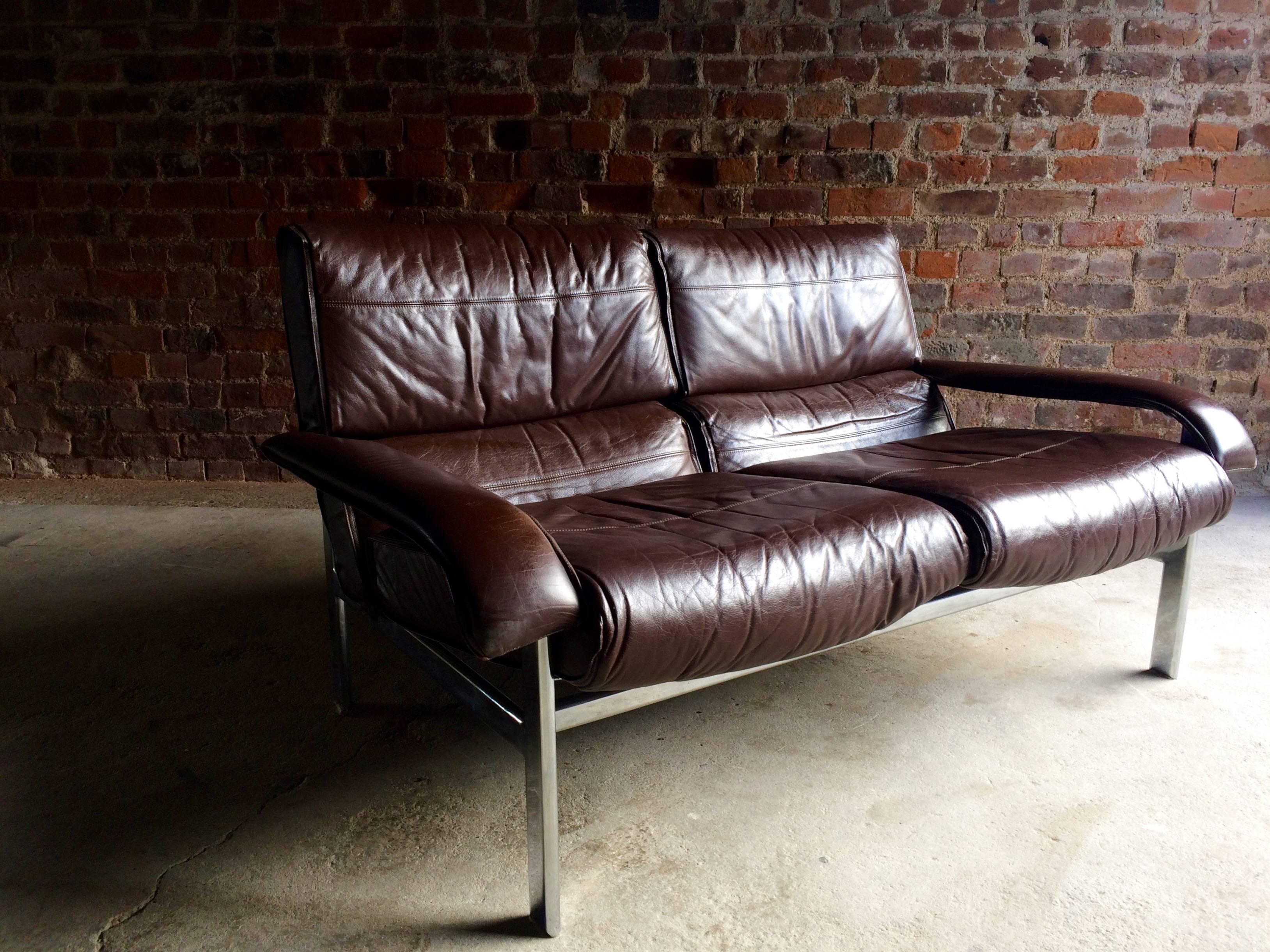 20th Century Vintage Midcentury Pieff Leather Two-Seat Sofa, 1970s