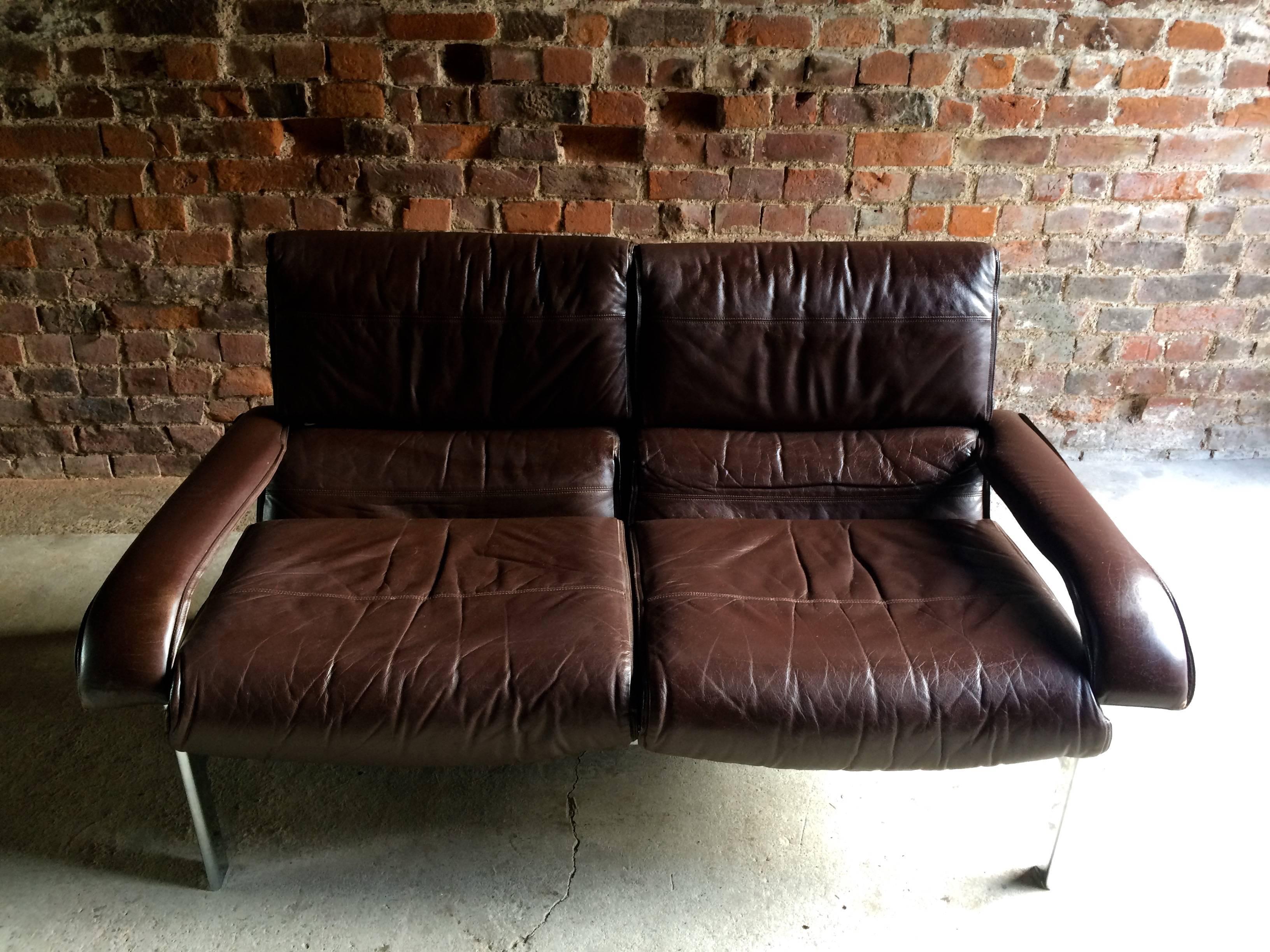Vintage Midcentury Pieff Leather Two-Seat Sofa, 1970s 2