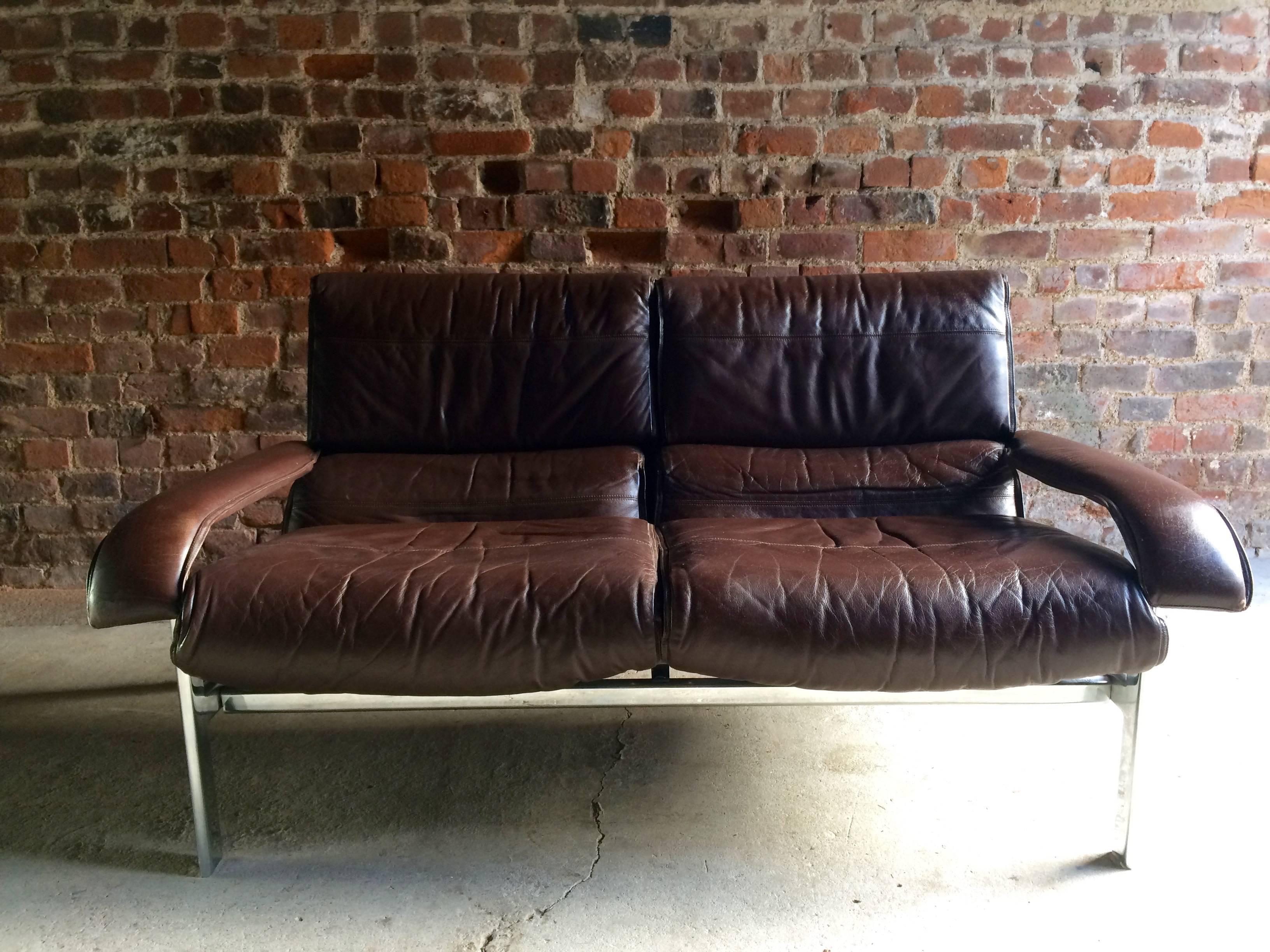 Vintage Midcentury Pieff Leather Two-Seat Sofa, 1970s 4