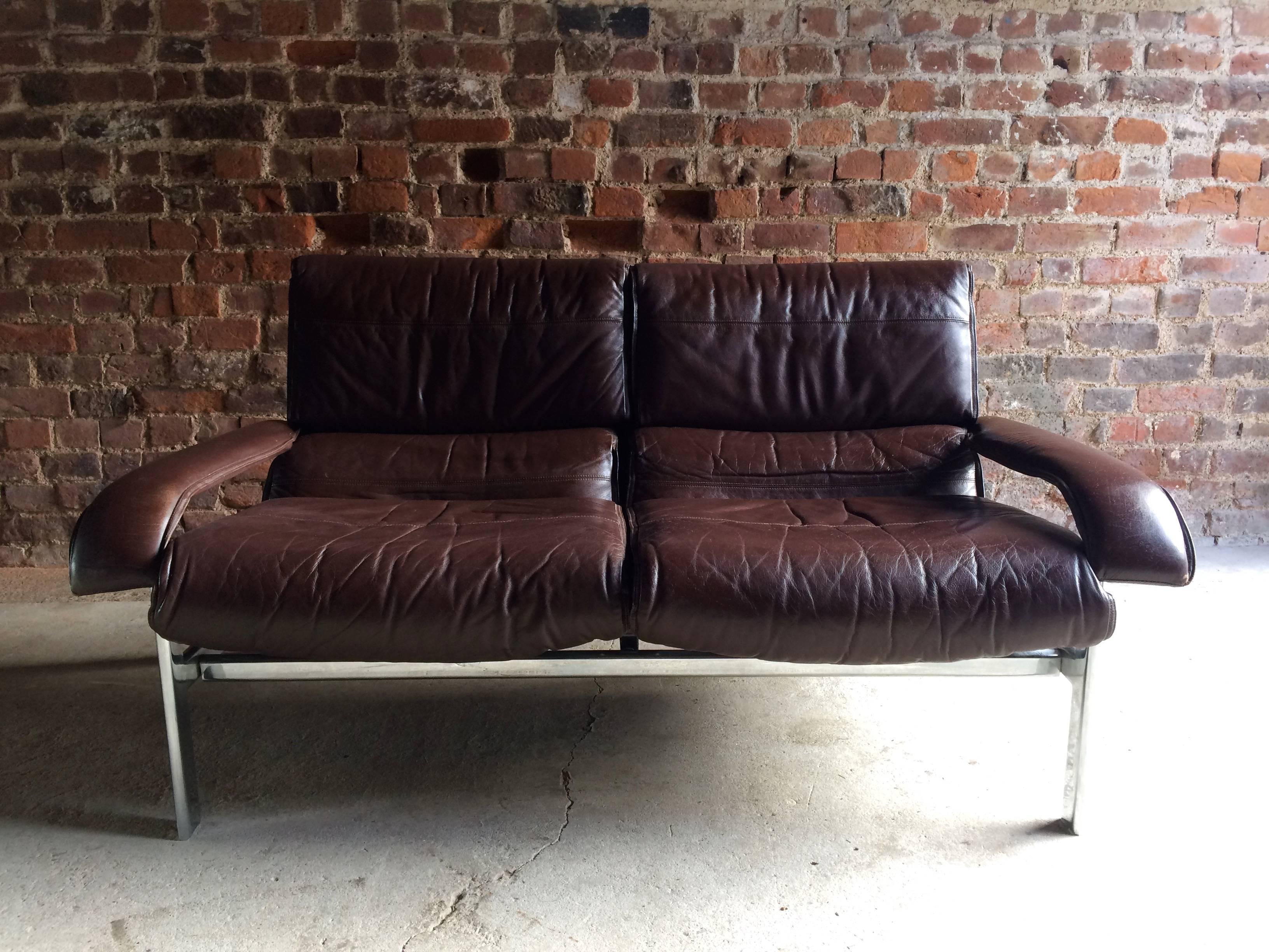 Vintage Midcentury Pieff Leather Two-Seat Sofa, 1970s 1