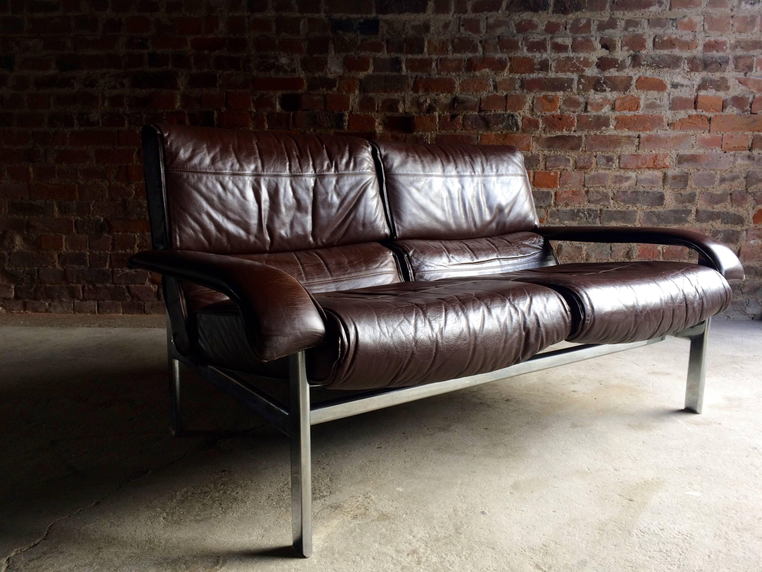 Vintage Midcentury Pieff Leather Two-Seat Sofa, 1970s In Good Condition In Longdon, Tewkesbury