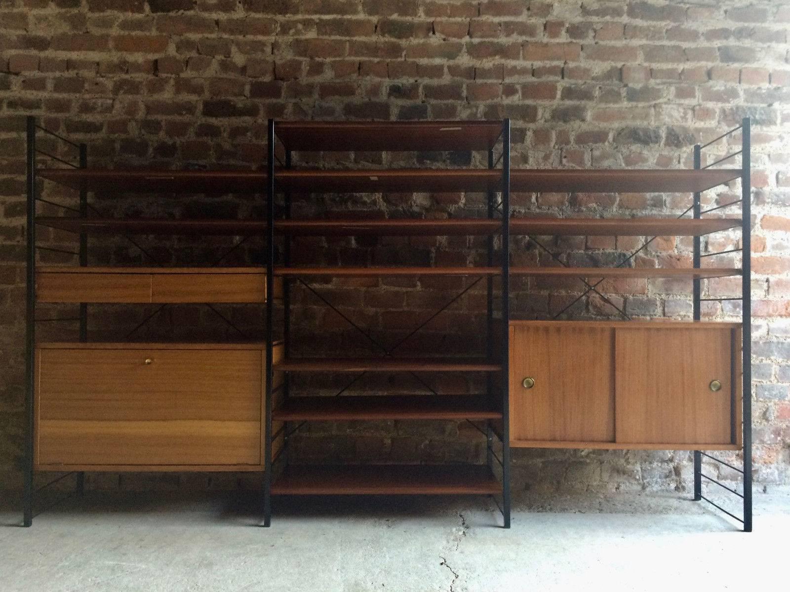 Ladderax Style Triple Bay Shelving Display Cabinet Bookcase Midcentury In Good Condition In Longdon, Tewkesbury