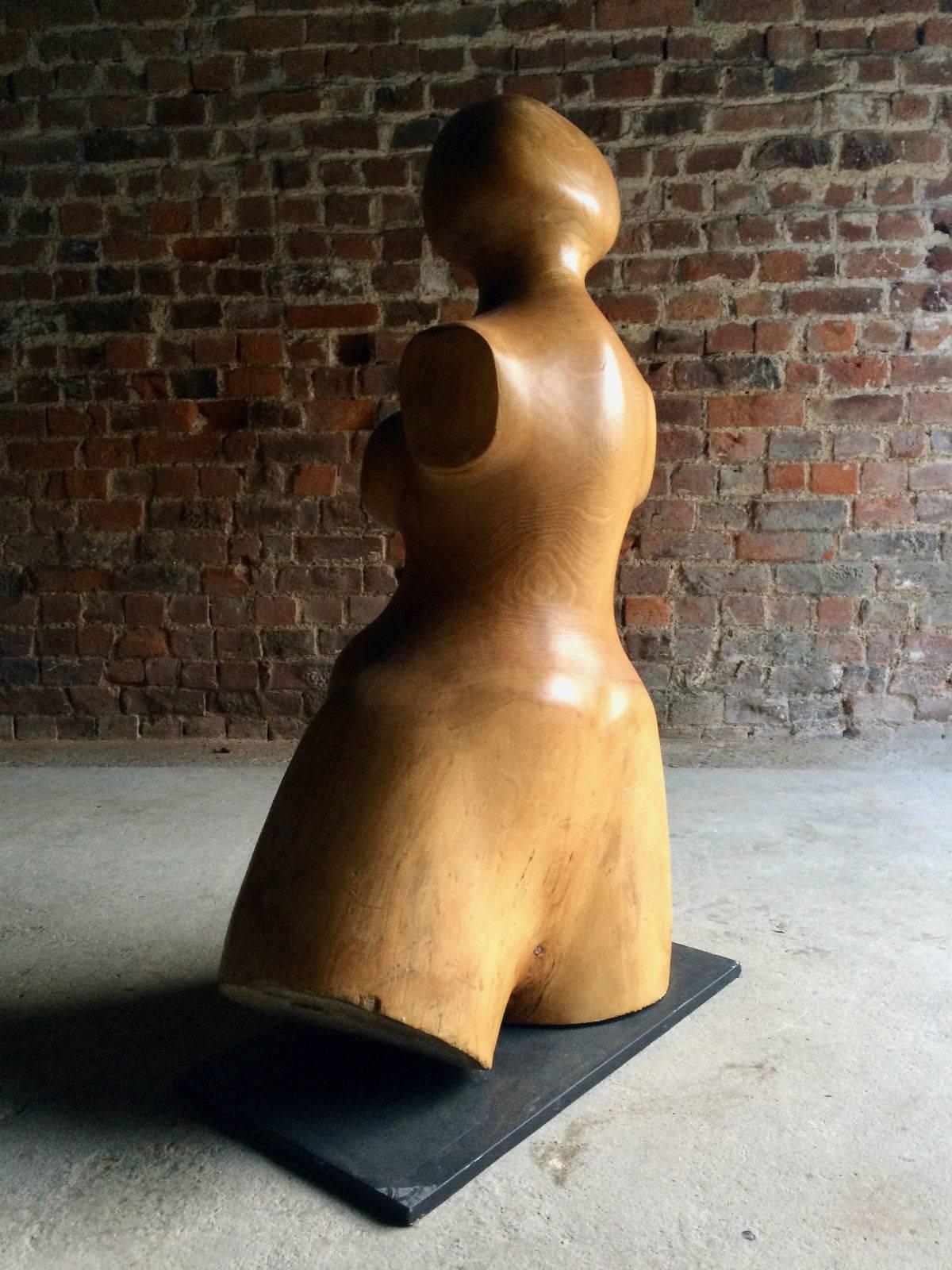 Nude Sculpture Martin Miller Solid Elm Henry Moore Style, 20th Century, 1987 1