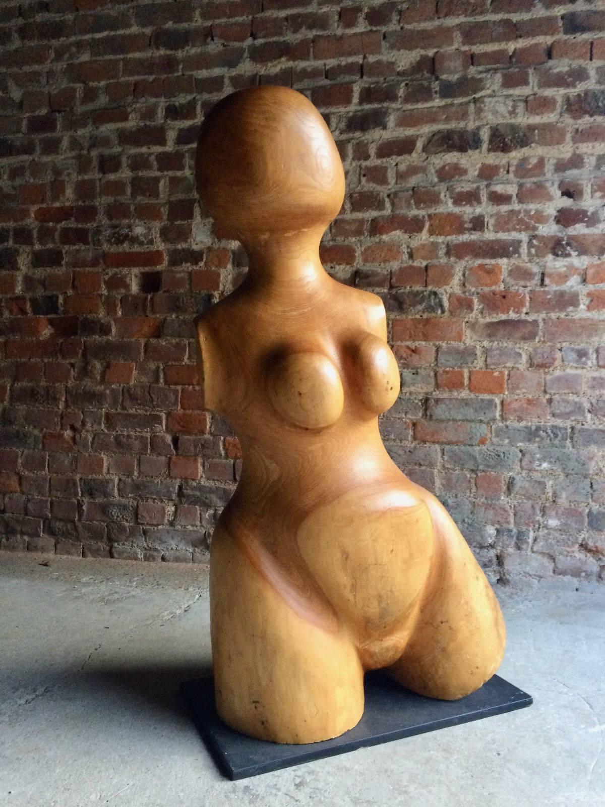 Nude Sculpture Martin Miller Solid Elm Henry Moore Style, 20th Century, 1987 5