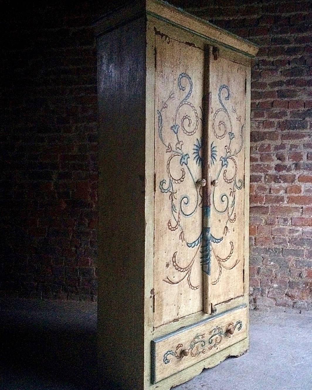 Antique Cupboard Wardrobe French Painted Provincial Style Seriously Distressed 3
