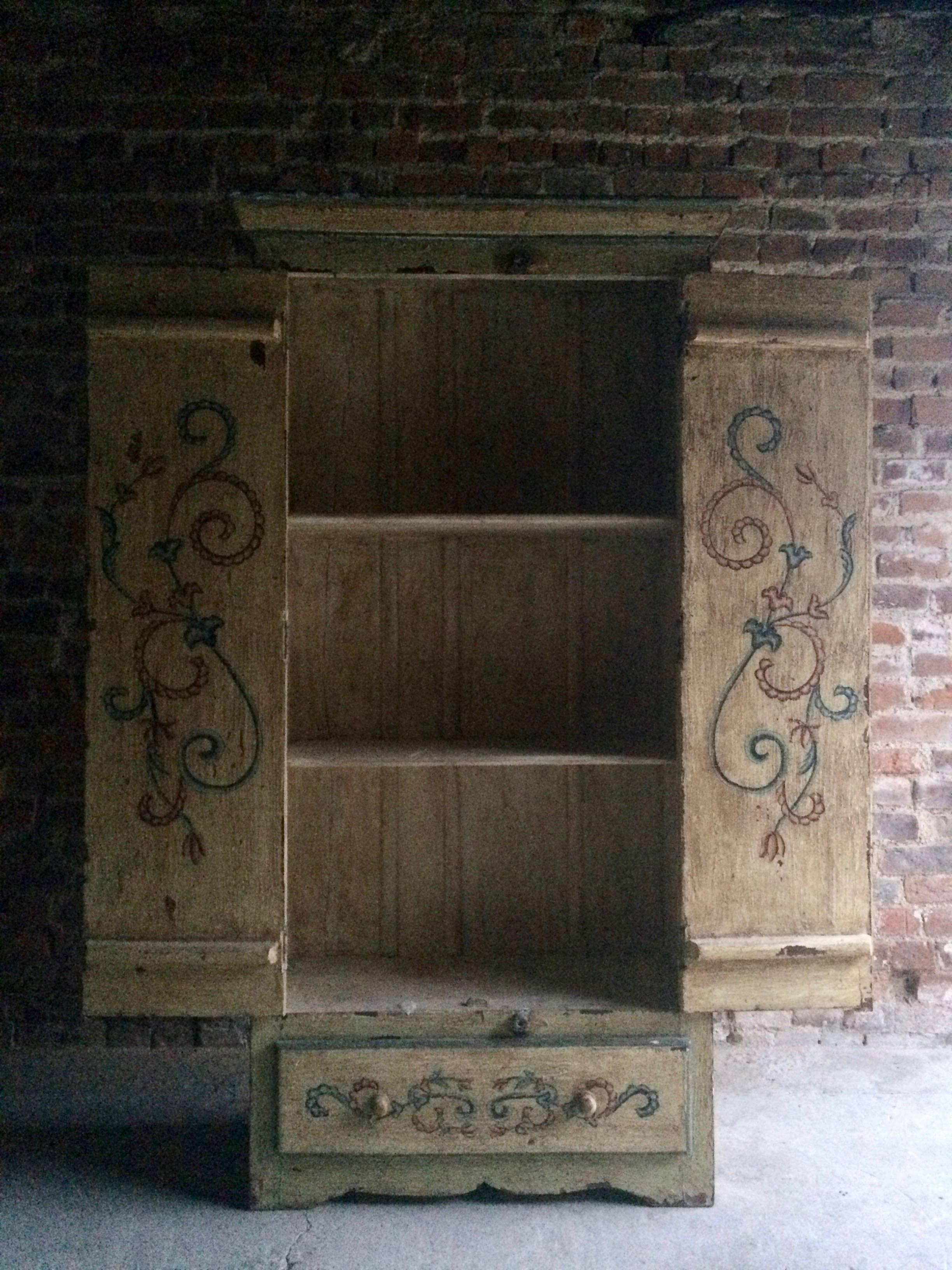 Antique Cupboard Wardrobe French Painted Provincial Style Seriously Distressed In Distressed Condition In Longdon, Tewkesbury