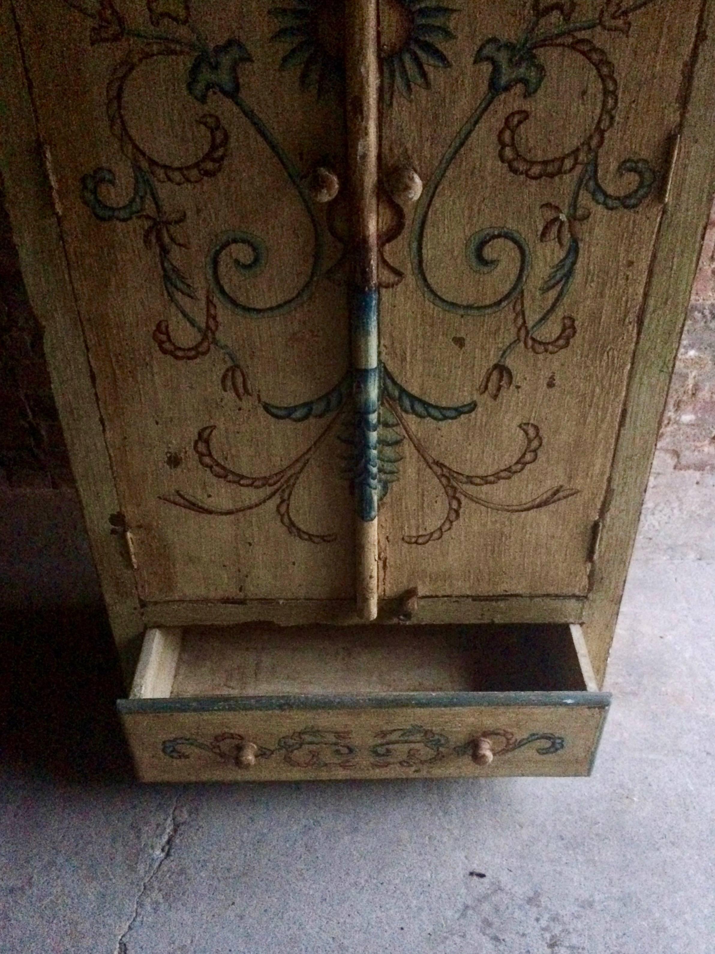 Early 20th Century Antique Cupboard Wardrobe French Painted Provincial Style Seriously Distressed