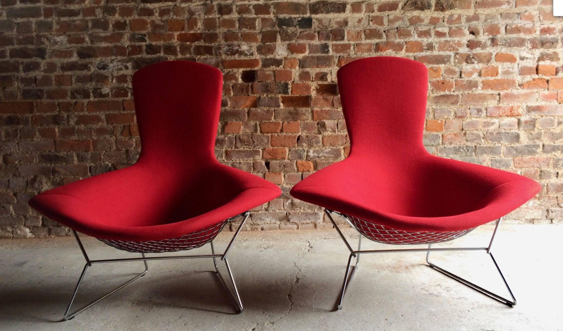 Pair of Harry Bertoia Bird Chairs in Red for Knoll International 2