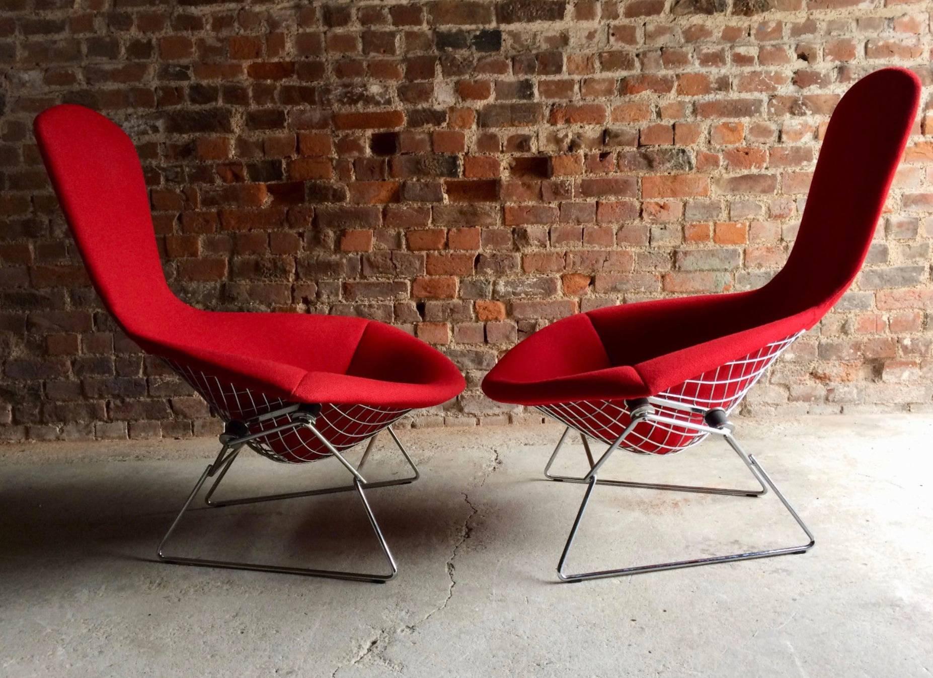 Pair of Harry Bertoia Bird Chairs in Red for Knoll International 3