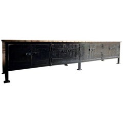 Vintage Large Industrial Steel Workbench Sideboard Loft Style