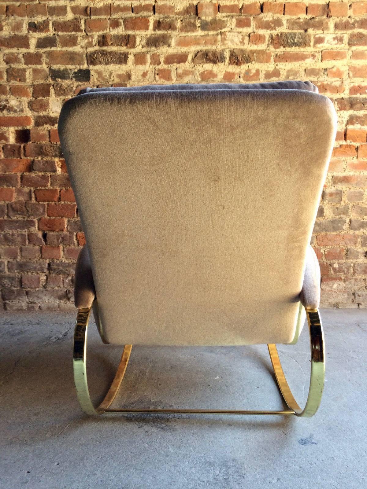 Brass Hollywood Regency Armchair Rocking Chair Guido Faleschini, Italian, 1970