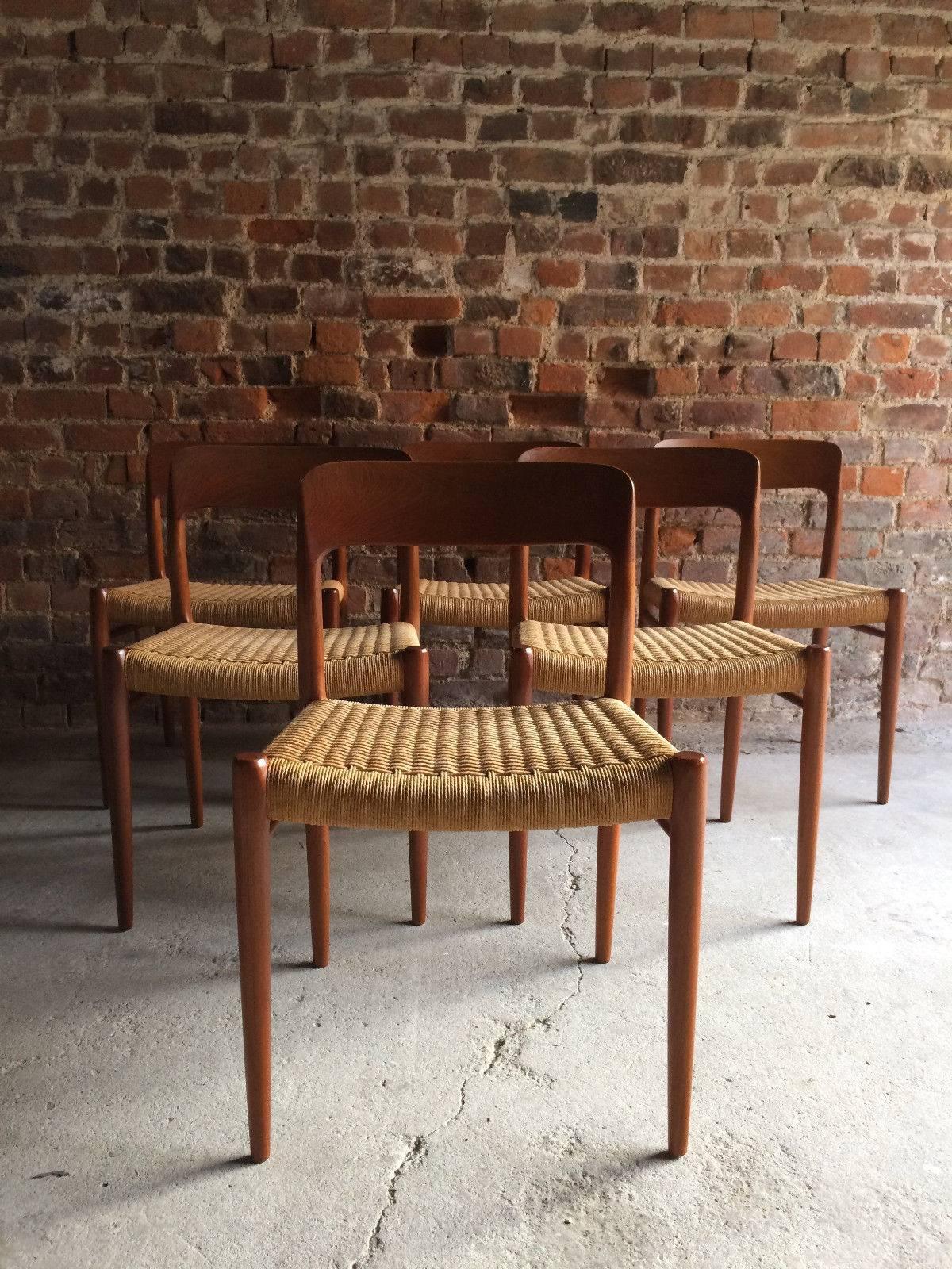 Late 20th Century Niels Otto Moller Dining Chairs Set of Six Model 75 JL Møller Møbelfabrik Danish