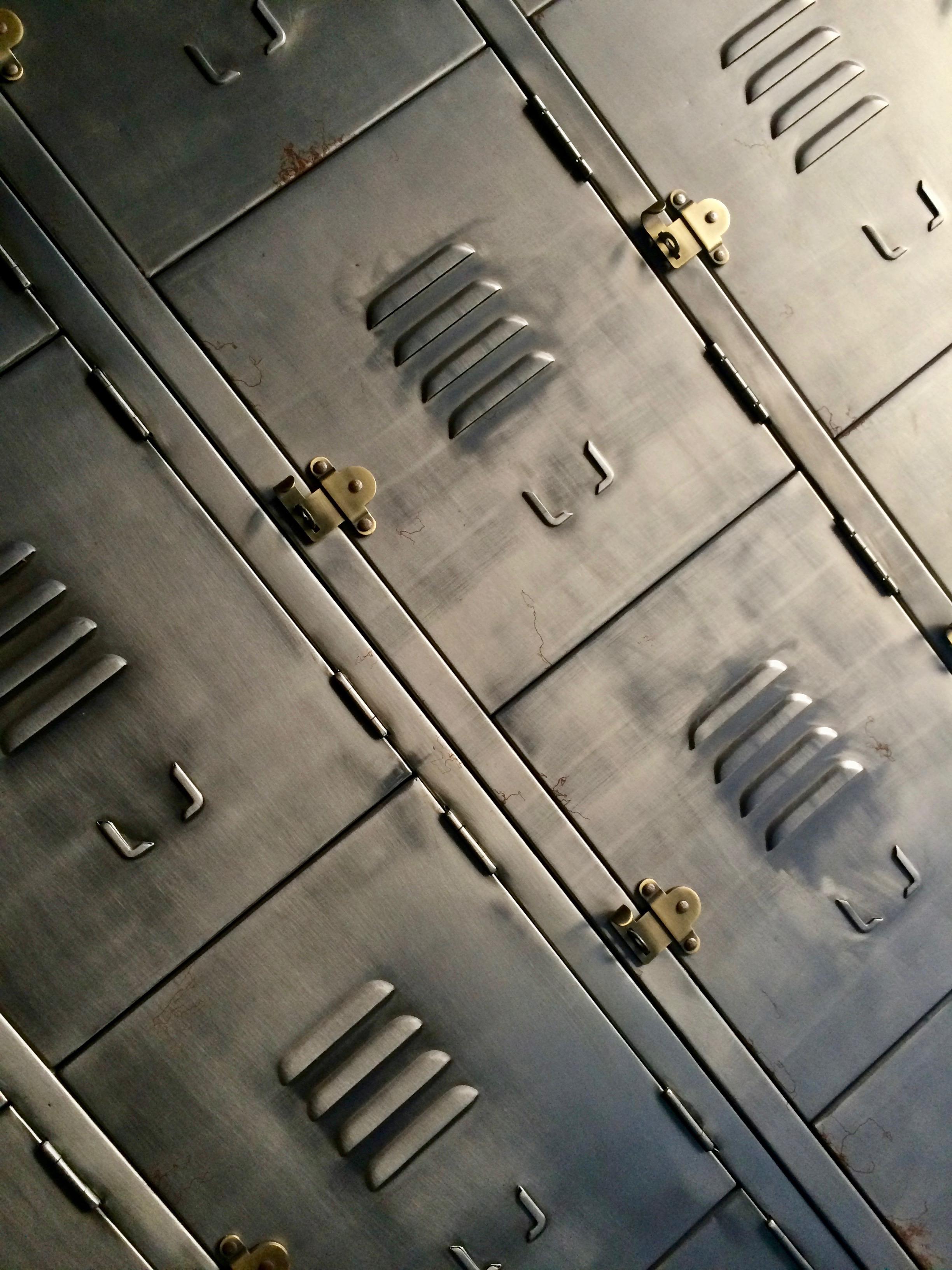 Fabulous Industrial Metal Lockers Thirty Cabinets Loft Style Brushed Steel In Excellent Condition In Longdon, Tewkesbury
