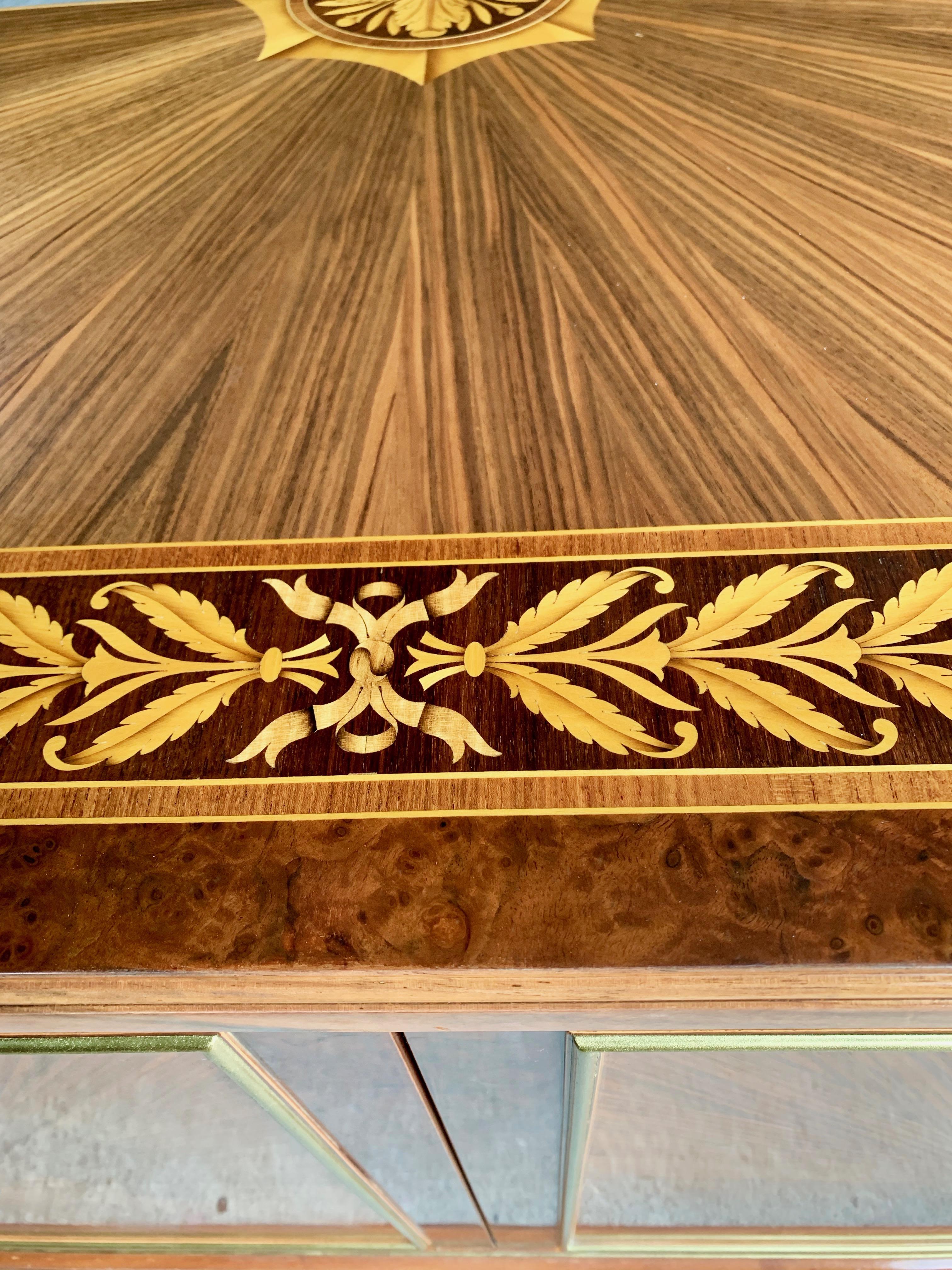 Lacquered Italian Inlaid Walnut Marquetry Credenza Sideboard