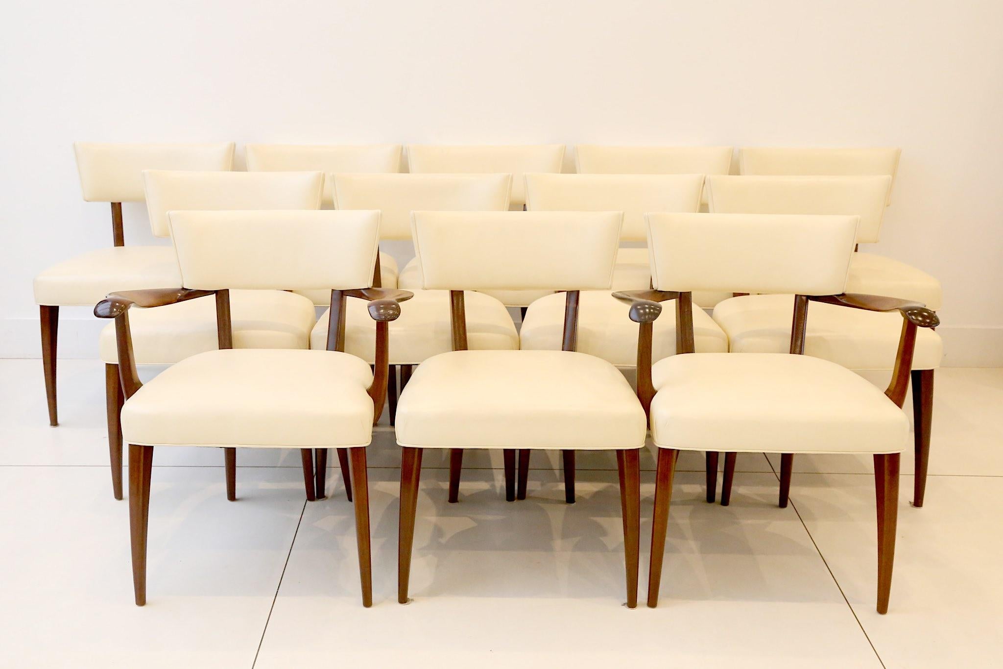 Attrib. Paolo Buffa Dining Chairs Mahogany and Leather, Midcentury, 1940s 8