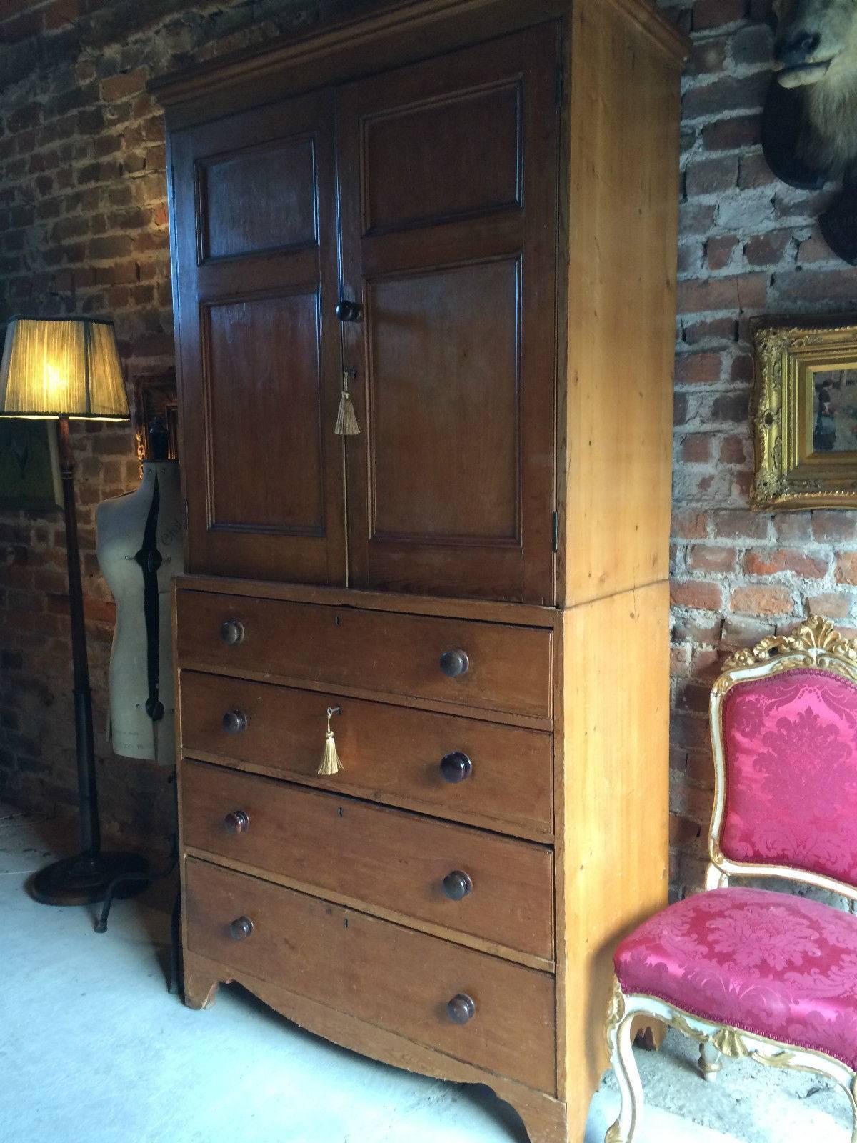 Antique Linen Press Solid Pine Cupboard Chest of Drawers 19th Century Victorian In Good Condition In Longdon, Tewkesbury