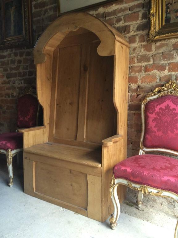 Antique Style Box Settle Pew Solid Pine Shabby Chic Monks Bench At