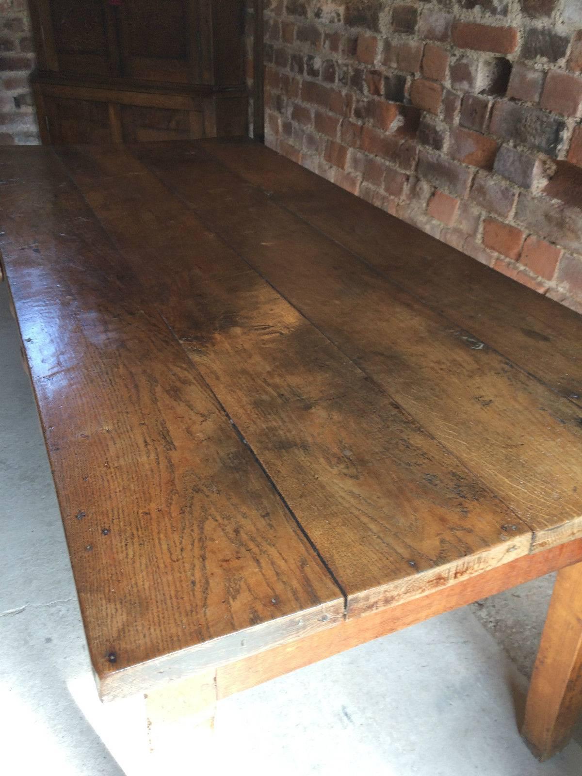 English Antique Dining Table, Solid Oak, Victorian 19th Century Kitchen Rustic 