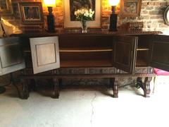 Large Antique Sideboard Credenza French Solid Oak Buffet Heavily Carved