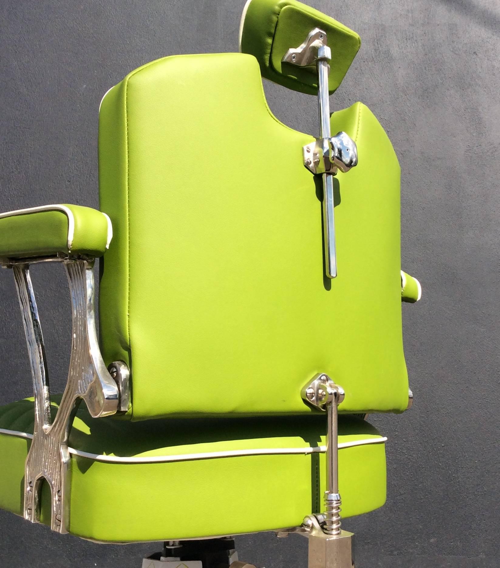 Art Deco Custom Barber Chair 1960s Re-Upholstered Armchair Green