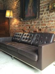 Florence Knoll Style Three-Seat Sofa Settee Brown Leather Two
