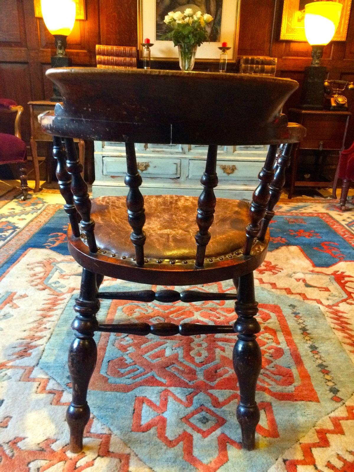 Antique Smokers Desk Chair Armchair Solid Oak, 19th Century, Victorian In Good Condition In Longdon, Tewkesbury