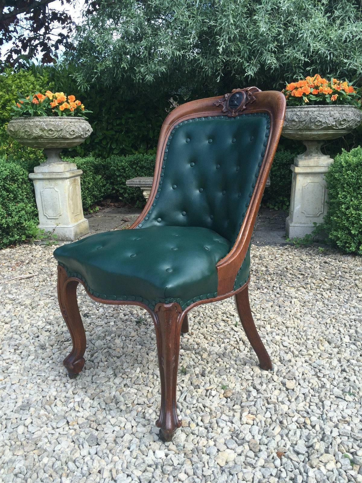 Antique Dining Library Chairs Six Oak Leather, Victorian, 19th Century 1