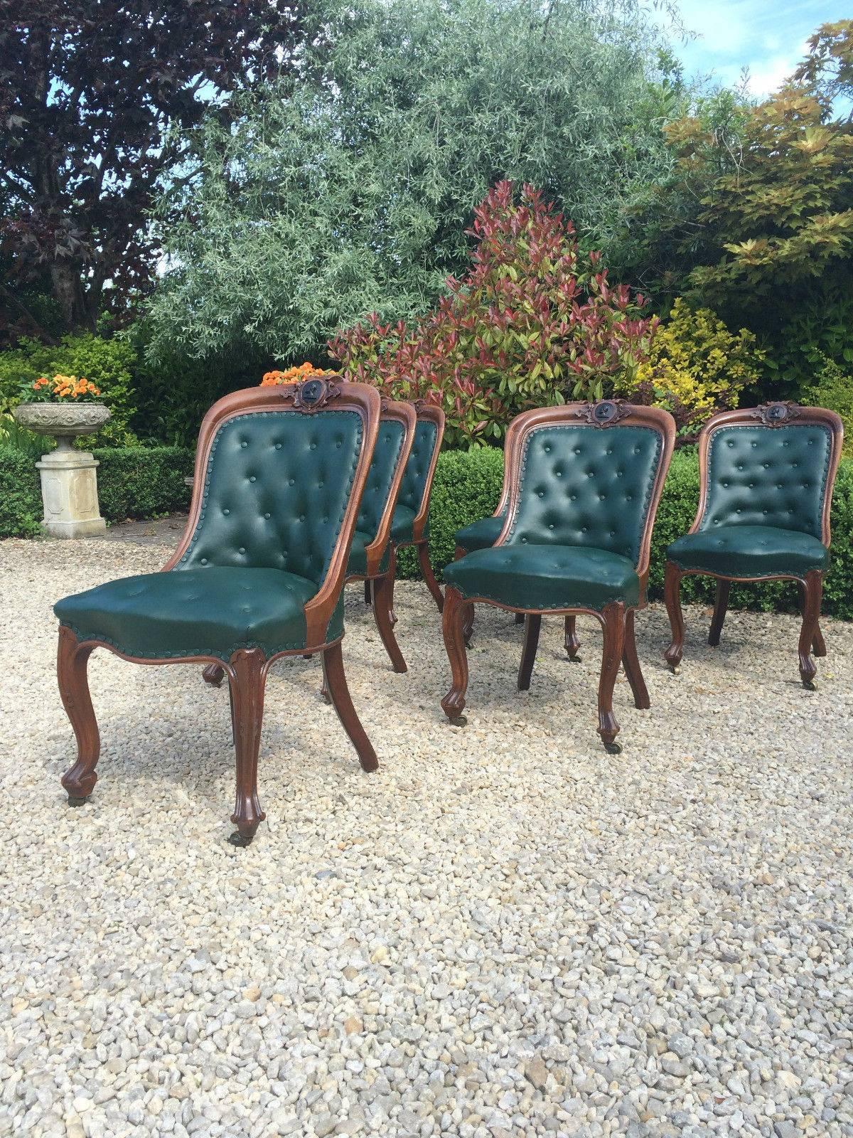 Antique Dining Library Chairs Six Oak Leather, Victorian, 19th Century 2