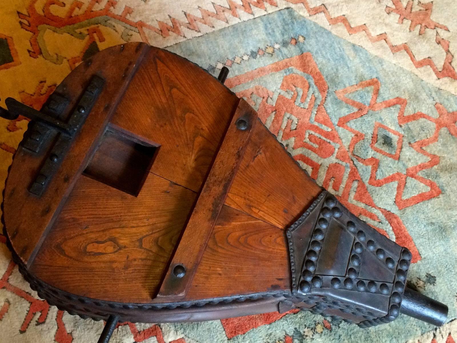 A large architectural reclaimed set of antique Victorian Blacksmiths Bellows early 19th century, Oak, Leather and steel, very industrial looking and extremely stylish.