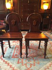 Antique Pair of Hall Chairs 19th Century Solid Mahogany Victorian