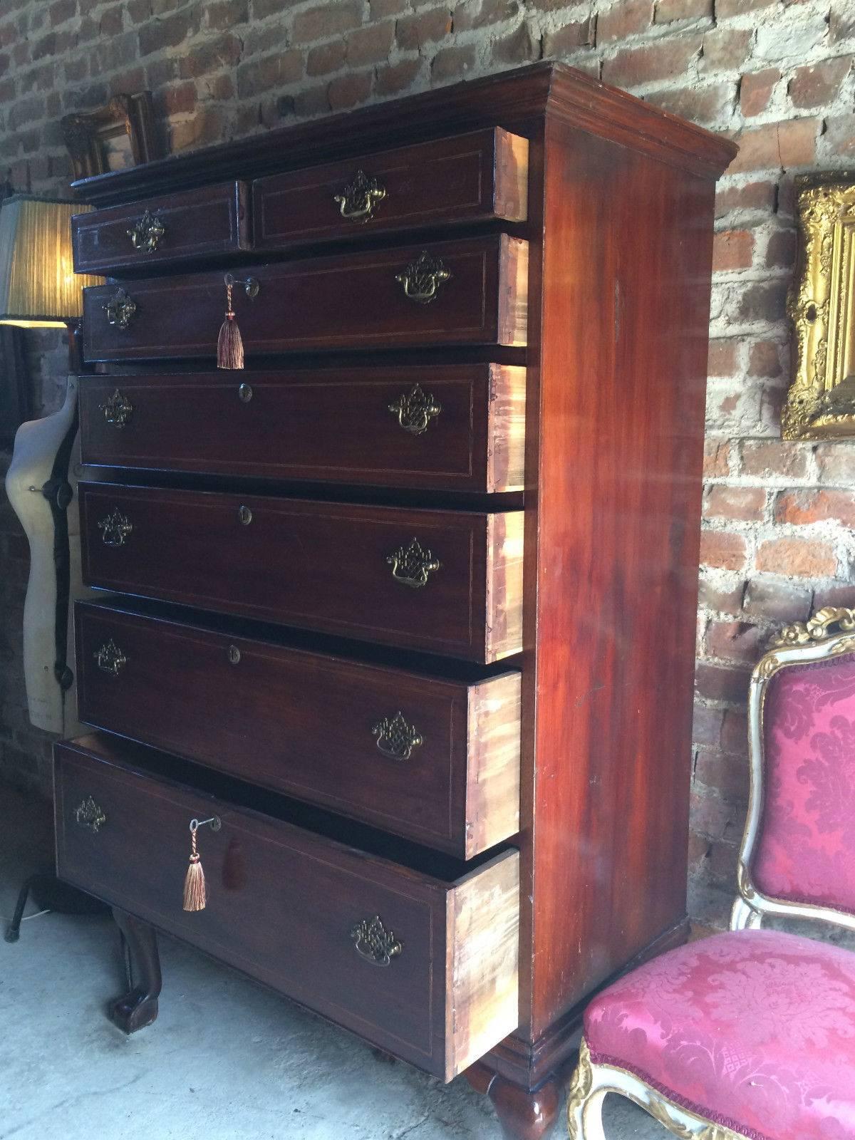 Antique Tallboy Chest of Drawers Dresser Mahogany, 19th Century Large In Good Condition In Longdon, Tewkesbury