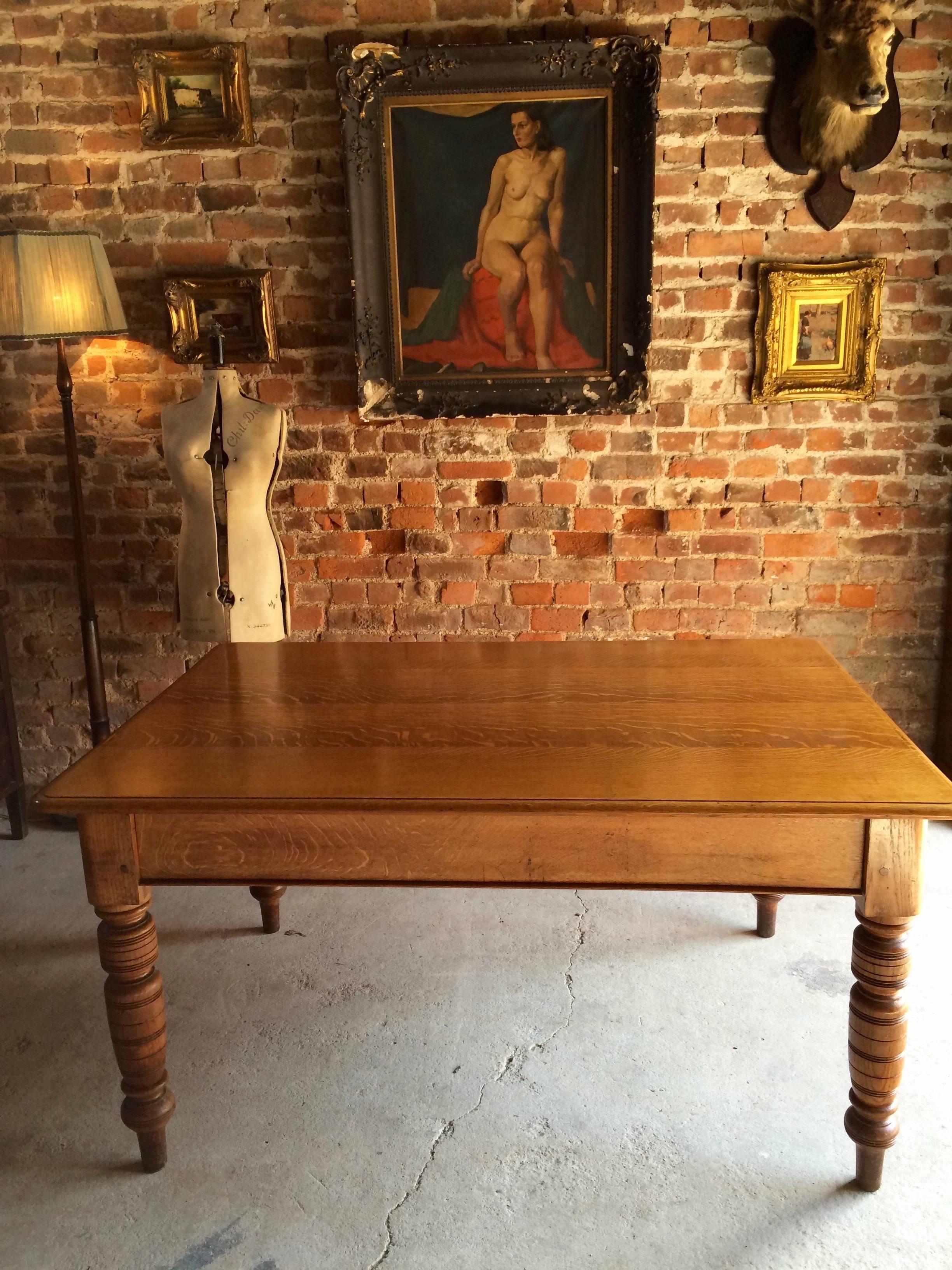 20th Century Antique Edwardian Oak Dining Table Kitchen