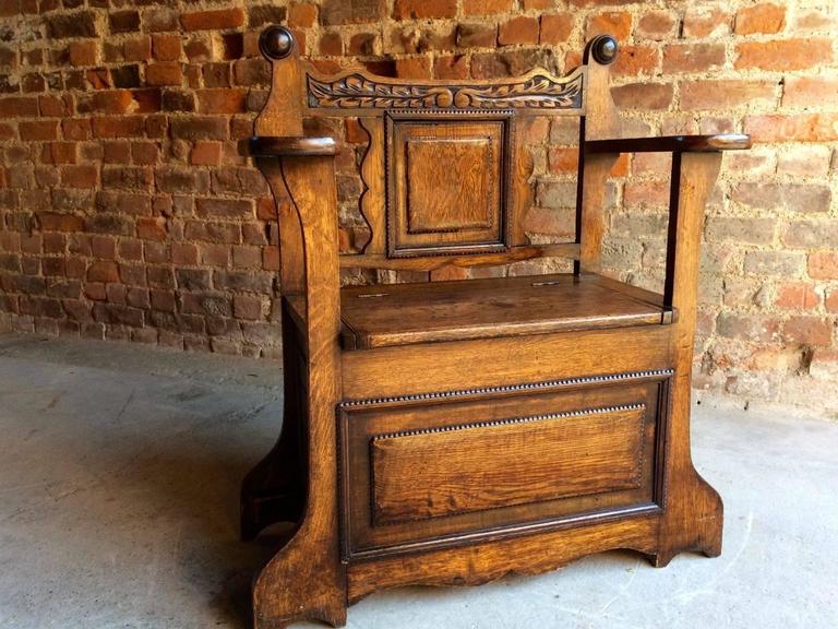 Antique Hall Chair Umbrella Stand Solid Oak Edwardian 20th Century 1900