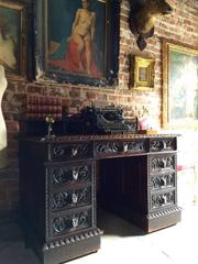Antique Desk Pussy Cat Gothic Green Man Solid Oak Victorian 19th Century