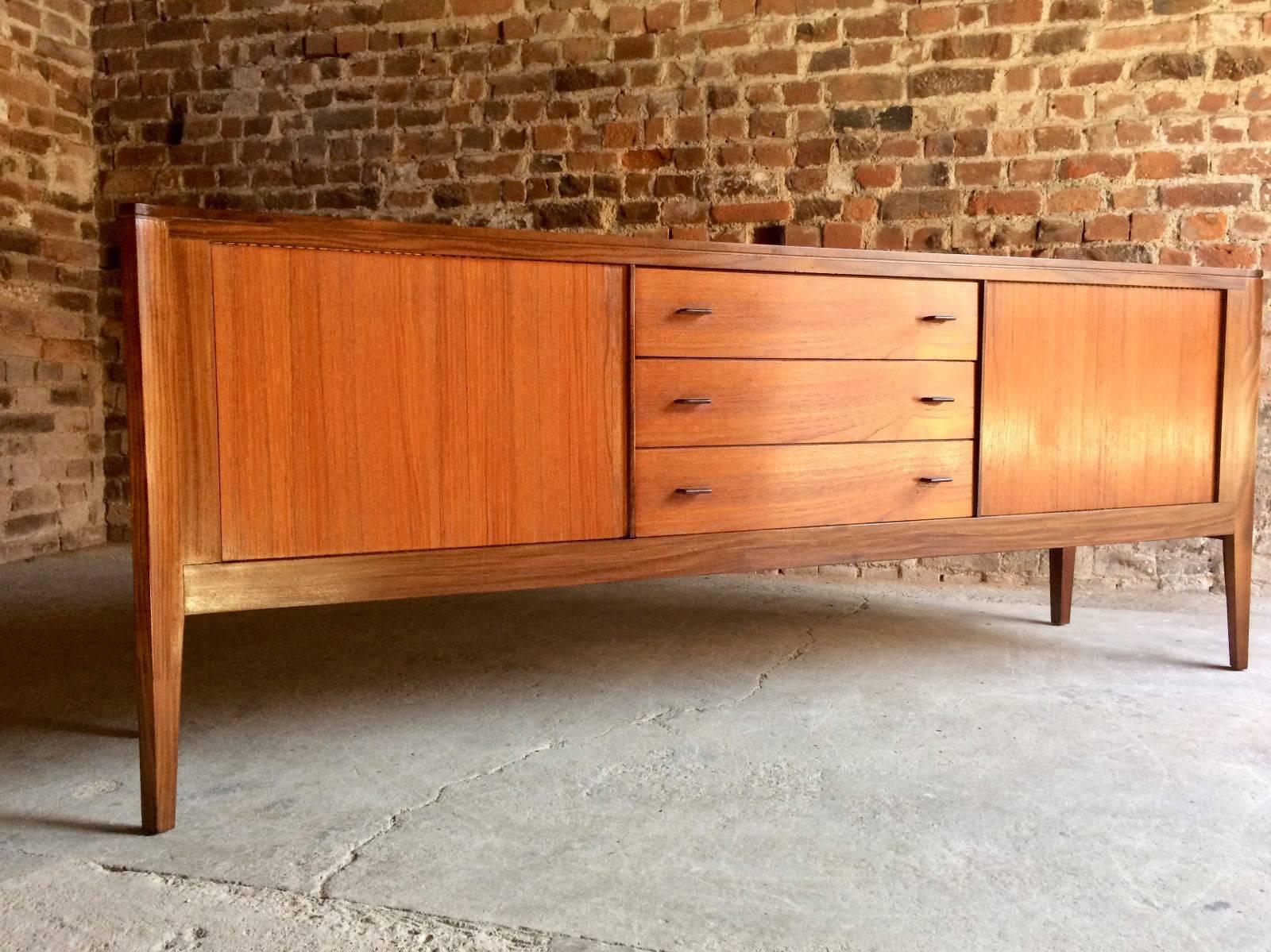 Mid-Century Danish Teak Sideboard Tambour Doors Credenza, Scandinavian, 1970s 3