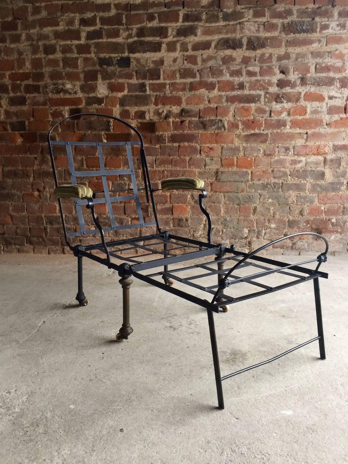 Antique Campaign Daybed Fold Out Chair Cast Iron Casters Victorian 1