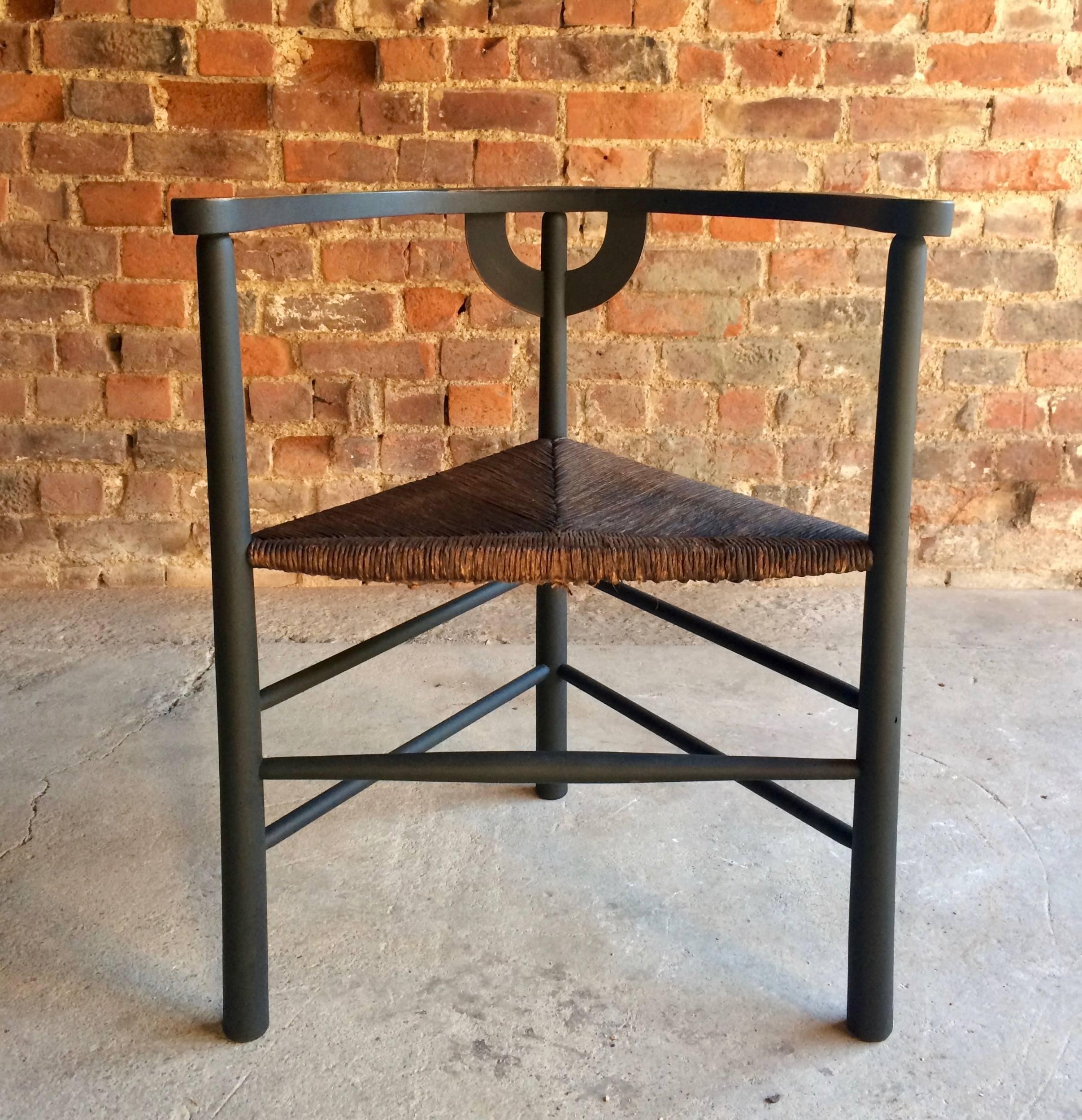 A late 19th century Aesthetic Movement rush seated ebonized chair with three legs.

Antique
Chair
Rush seat
Ebonized
Investment
Practical and beautiful 

Dimensions:

Height 28” inches (floor to seat 17” inches)

Width 23”