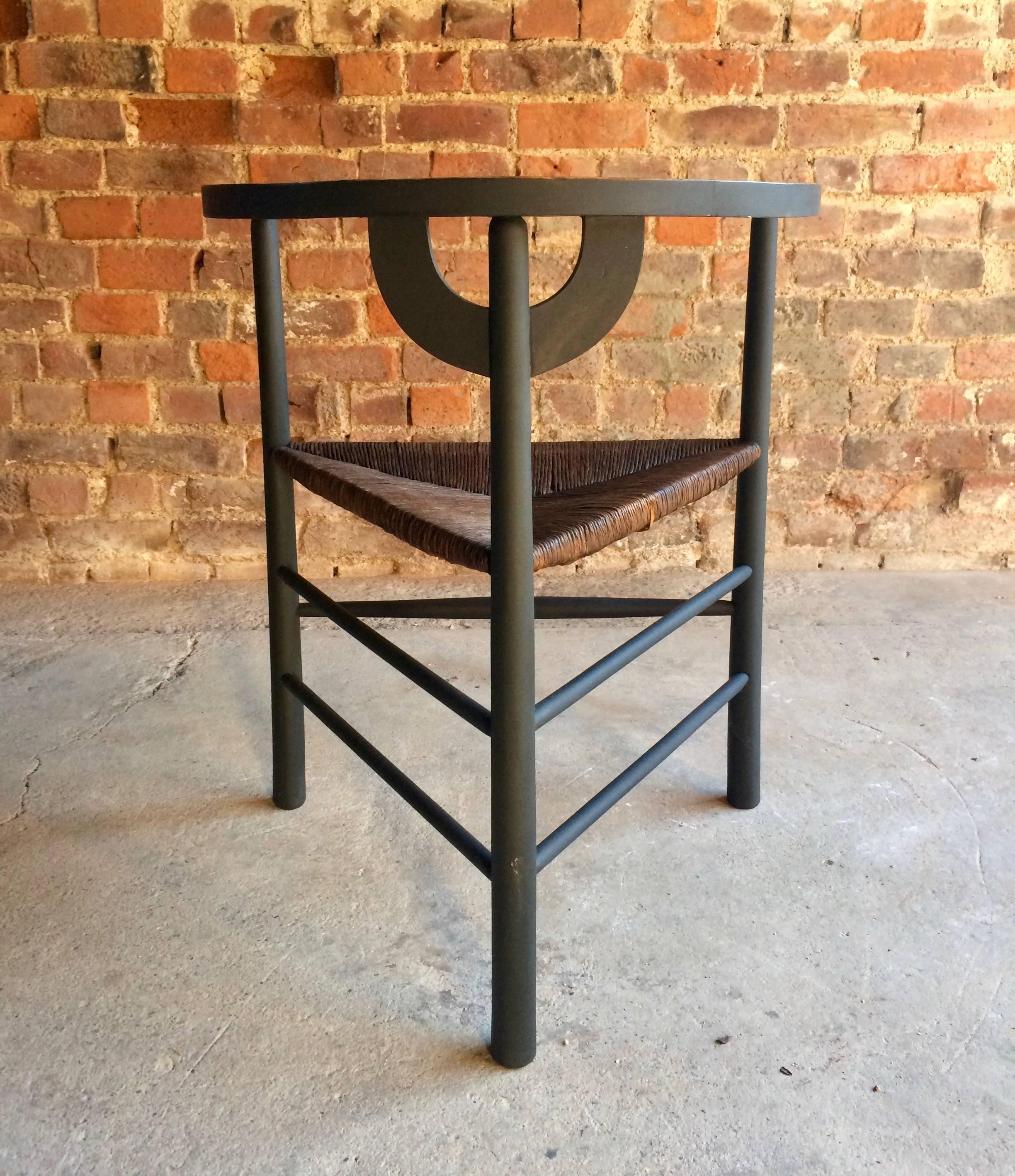 Aesthetic Movement Ebonized Rush Seat Chair Three-Legged Corner Seat Antique In Good Condition In Longdon, Tewkesbury