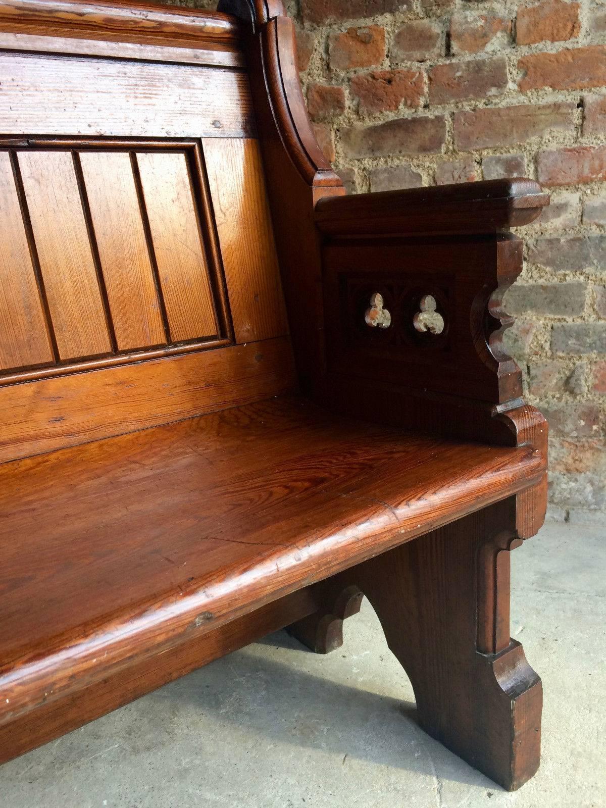 Antique Gothic Pitch Pine Church Pew 19th Century Gothic Revival, 1890 3