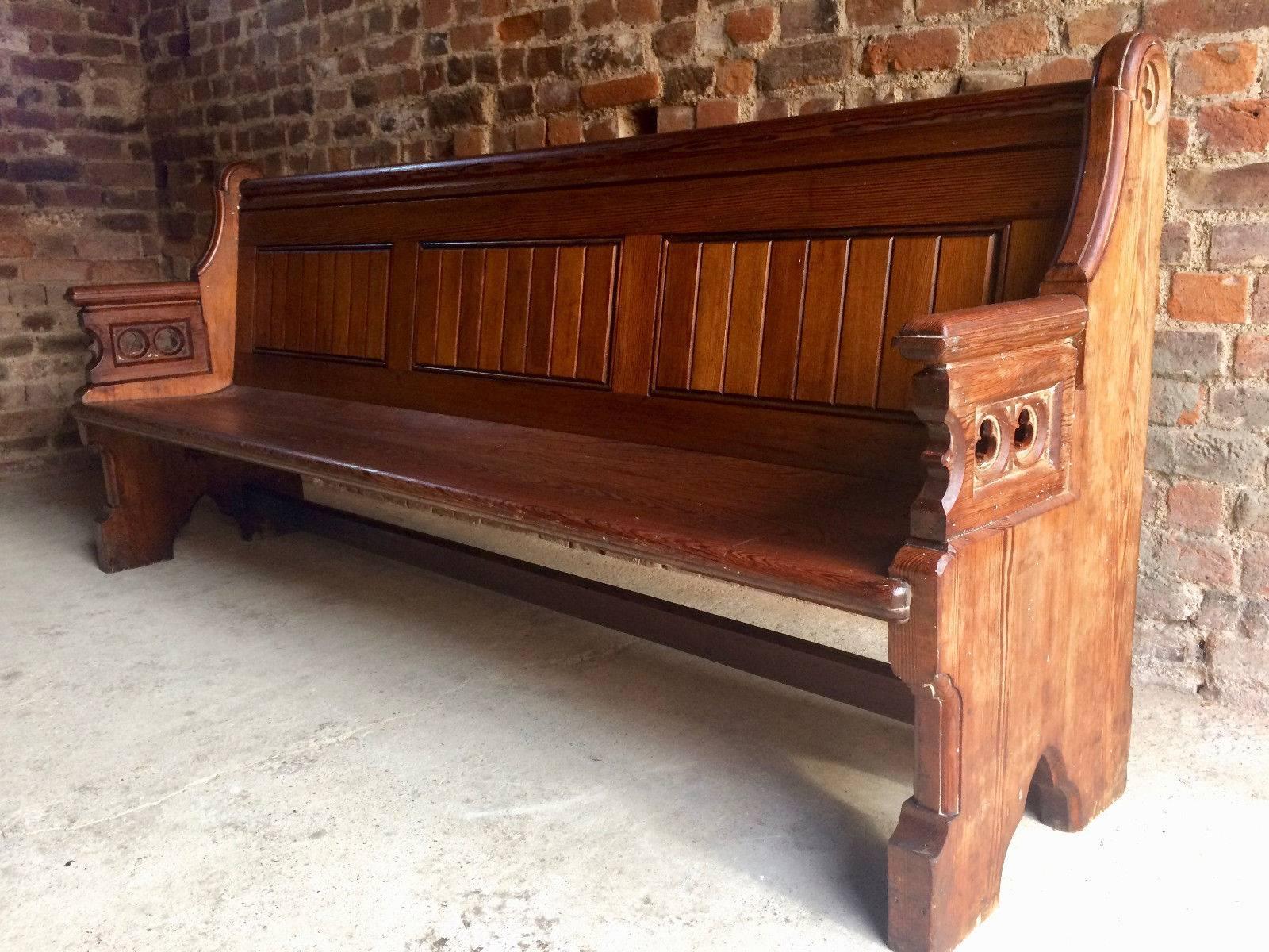 Antique Gothic Pitch Pine Church Pew 19th Century Gothic Revival, 1890 5