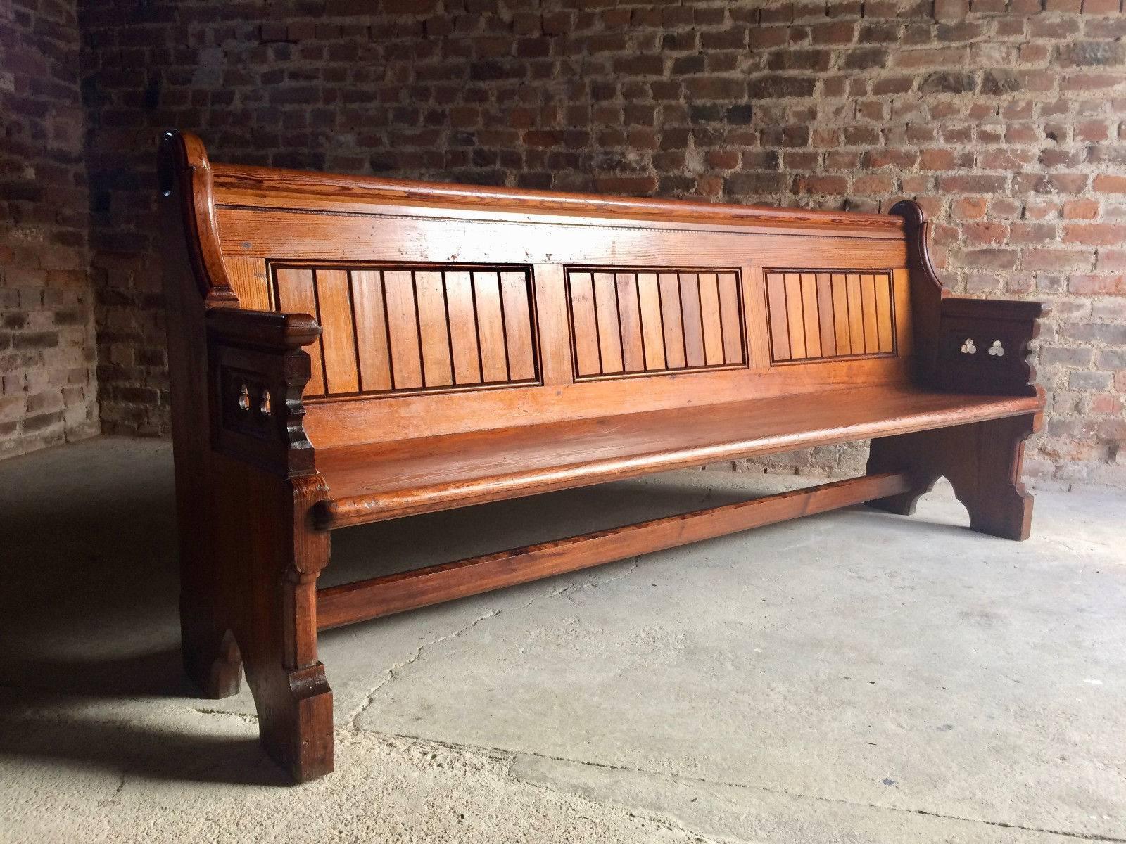 Antique Gothic Pitch Pine Church Pew 19th Century Gothic Revival, 1890 7