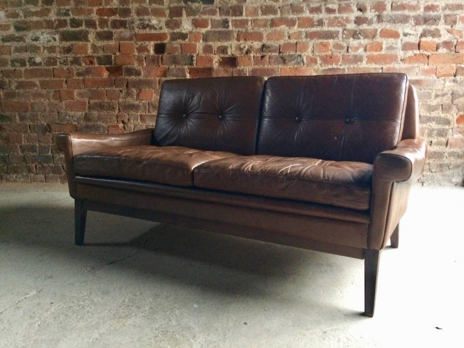 20th Century Skipper Møbler Danish Brown Leather Two-Seat Settee Midcentury, circa 1970s