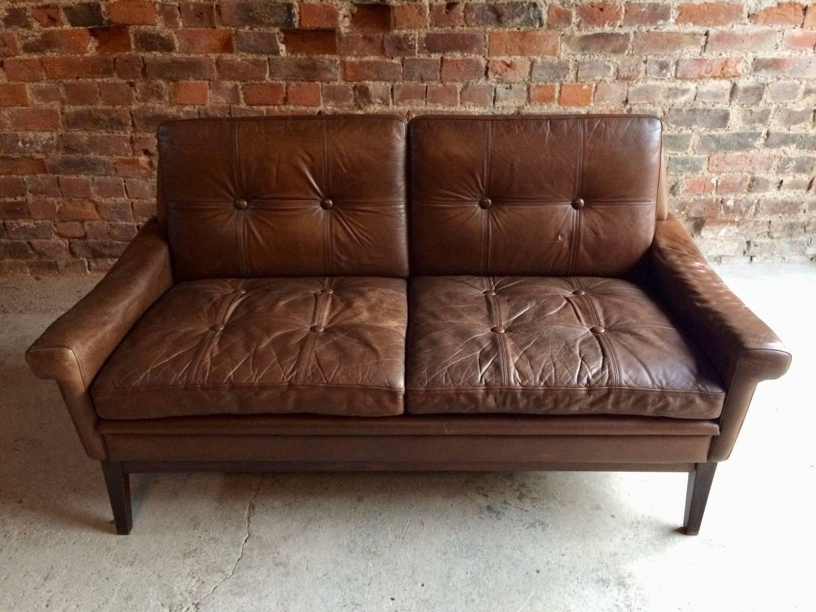 Skipper Møbler Danish Brown Leather Two-Seat Settee Midcentury, circa 1970s 1