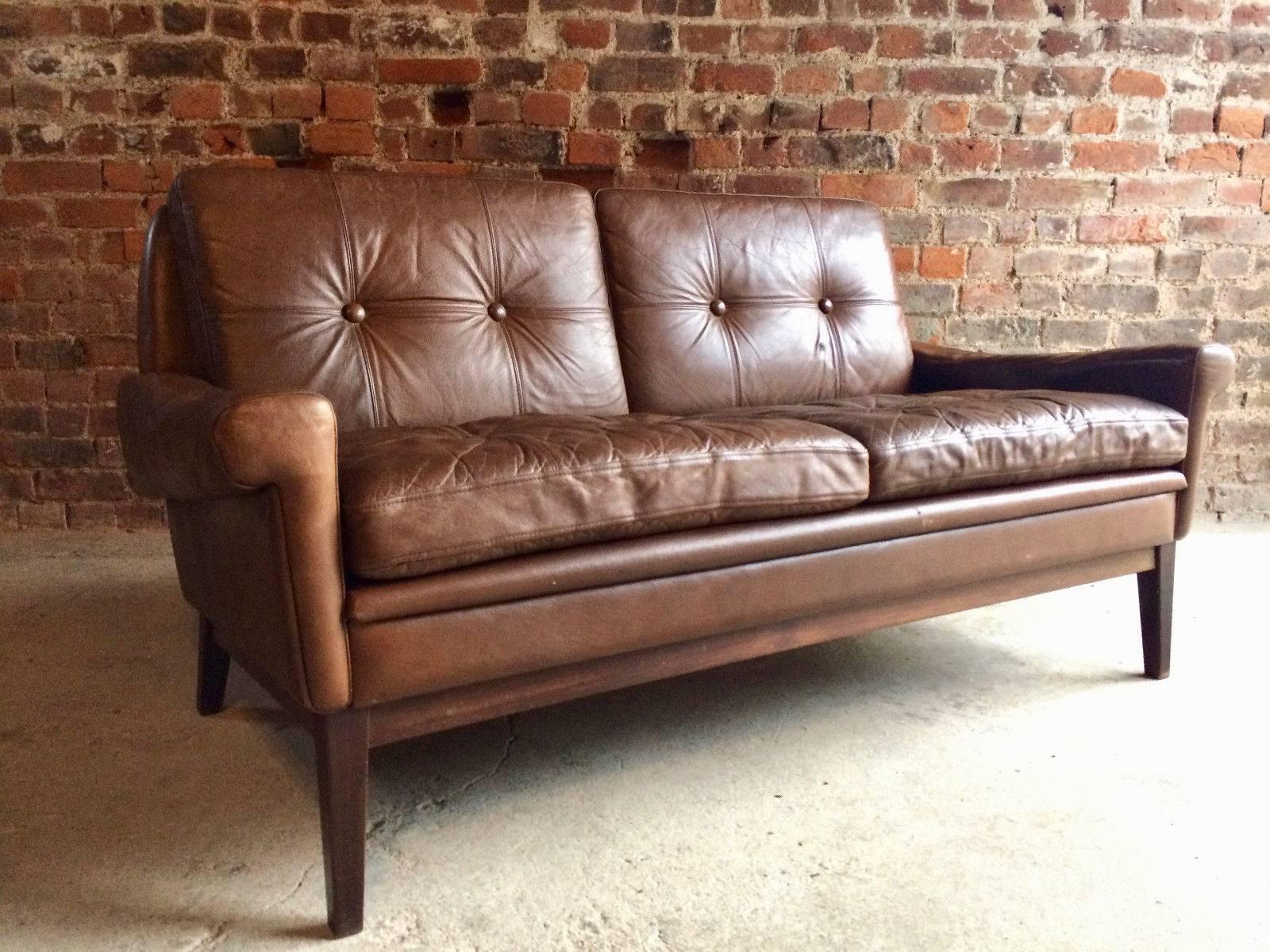 Skipper Møbler Danish Brown Leather Two-Seat Settee Midcentury, circa 1970s 4