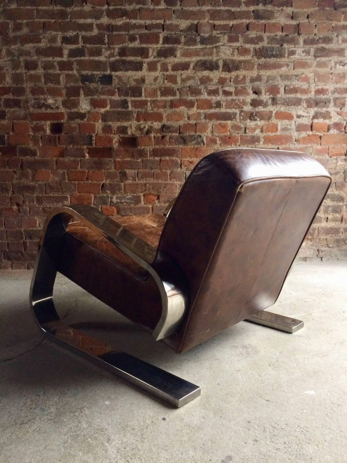 Alvar Aalto Design 400 Tank Armchair Chromed Frame Brown Buttoned Leather 2
