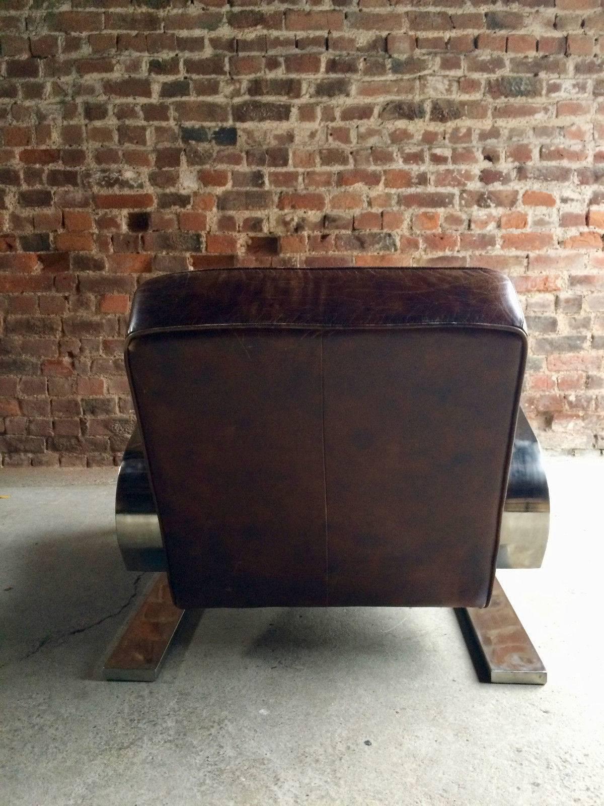 Alvar Aalto Design 400 Tank Armchair Chromed Frame Brown Buttoned Leather 1
