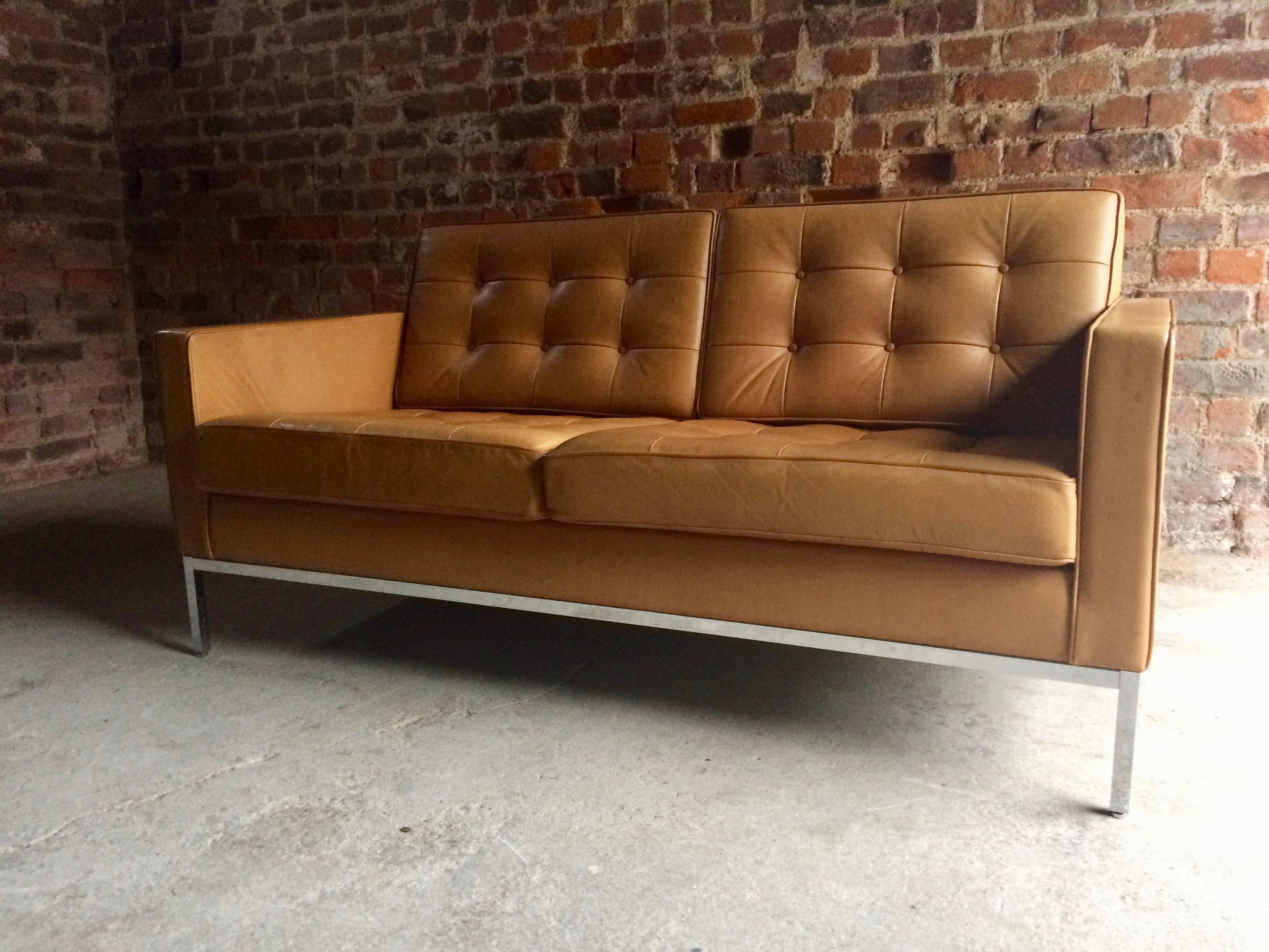 Mid-Century Modern Original Knoll Studio Two-Seat Leather Sofa Settee by Florence Knoll 2