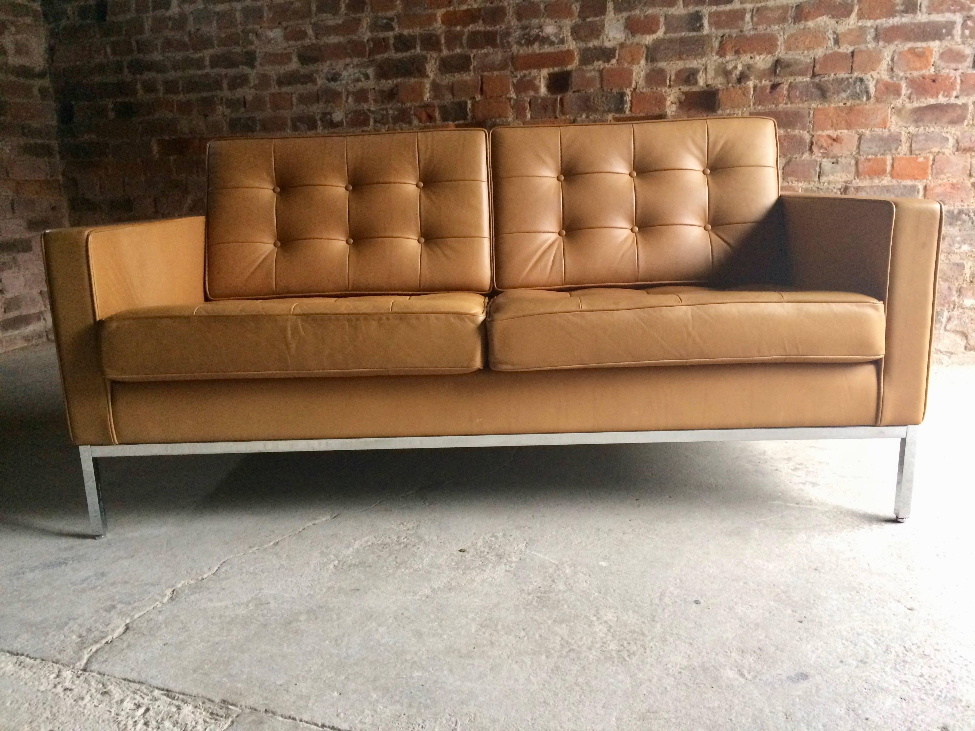 Original Knoll Studio Two-Seat Leather Sofa Settee by Florence Knoll 2 1